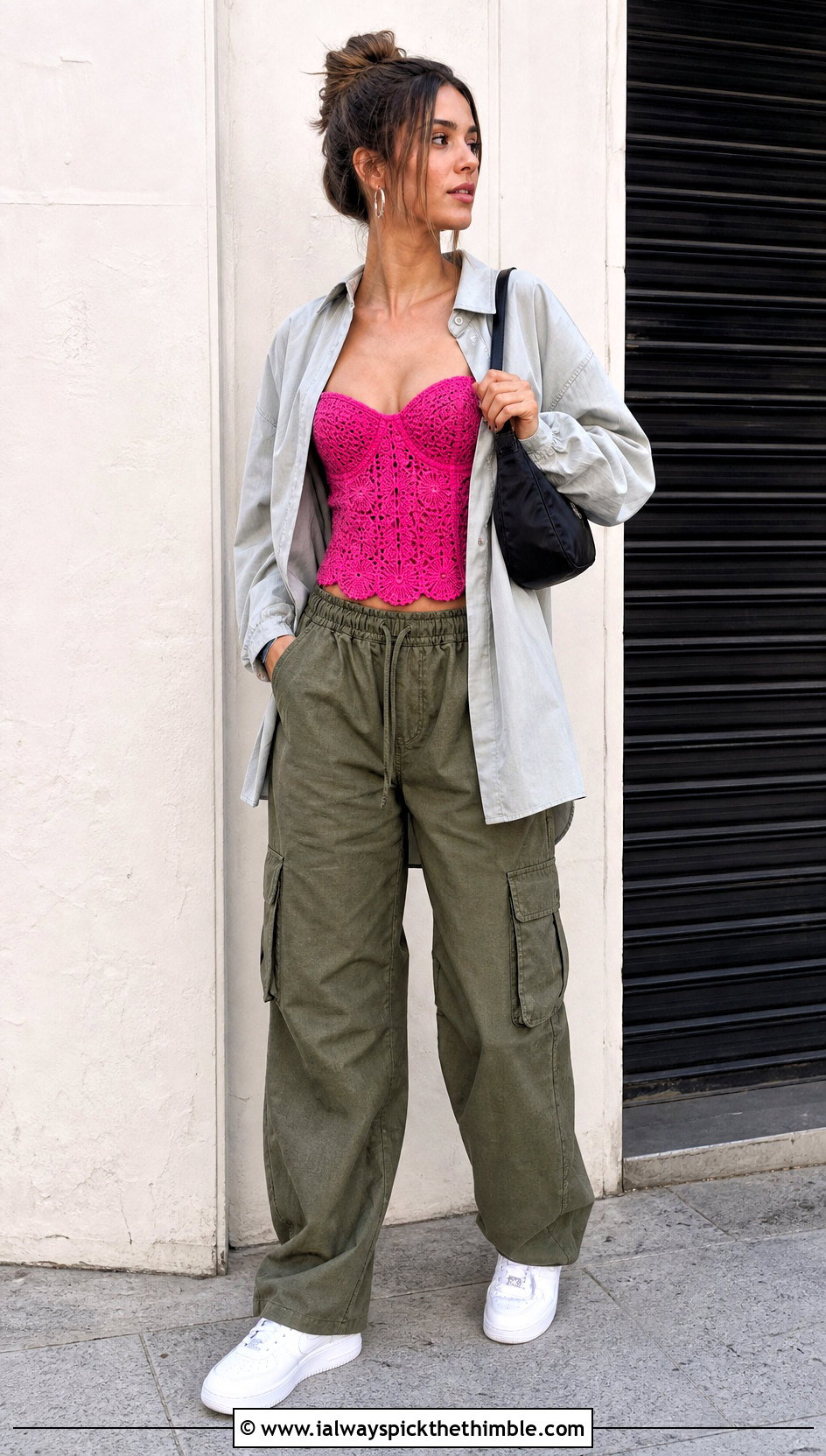 Crochet Corset Top With Cargo Pants - 25 boho crochet top outfit ideas