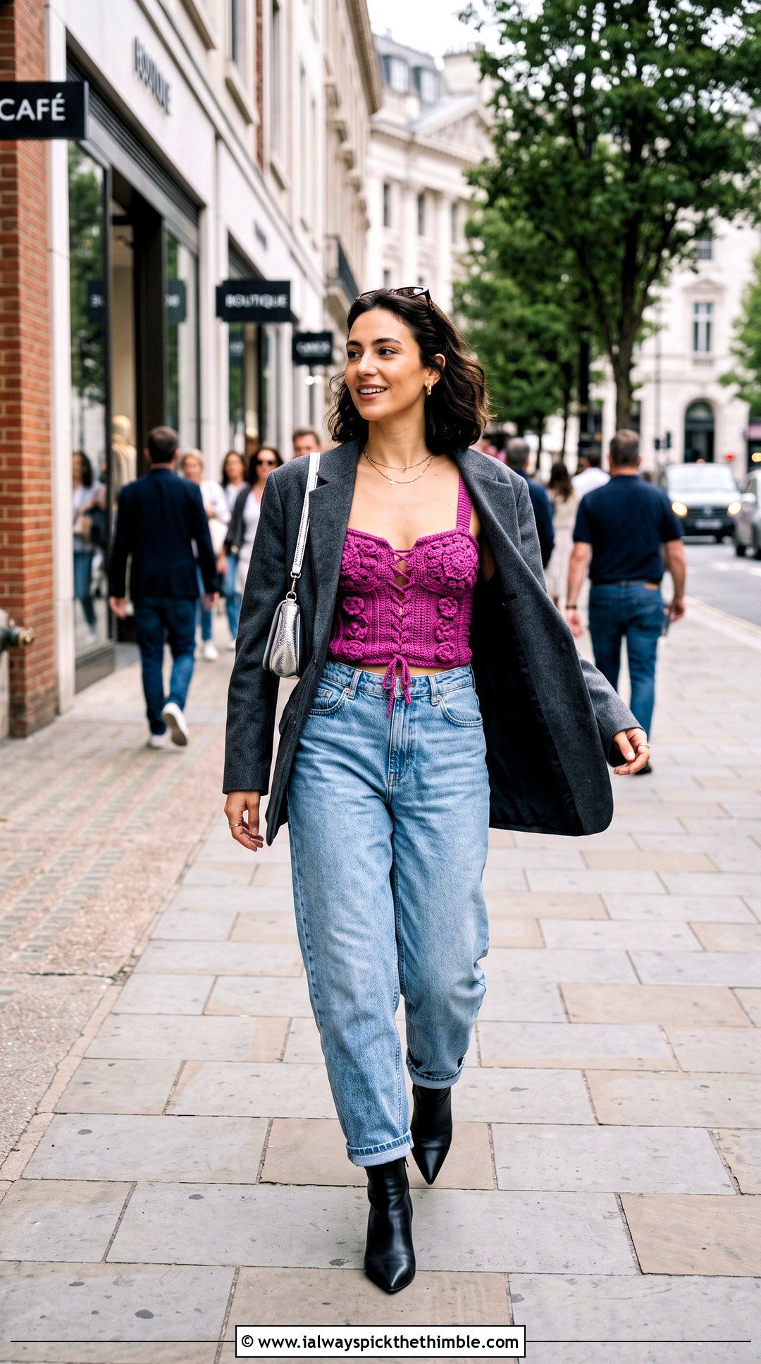 Crochet Corset Top With Oversized Blazer And Jeans - 25 crochet top ideas
