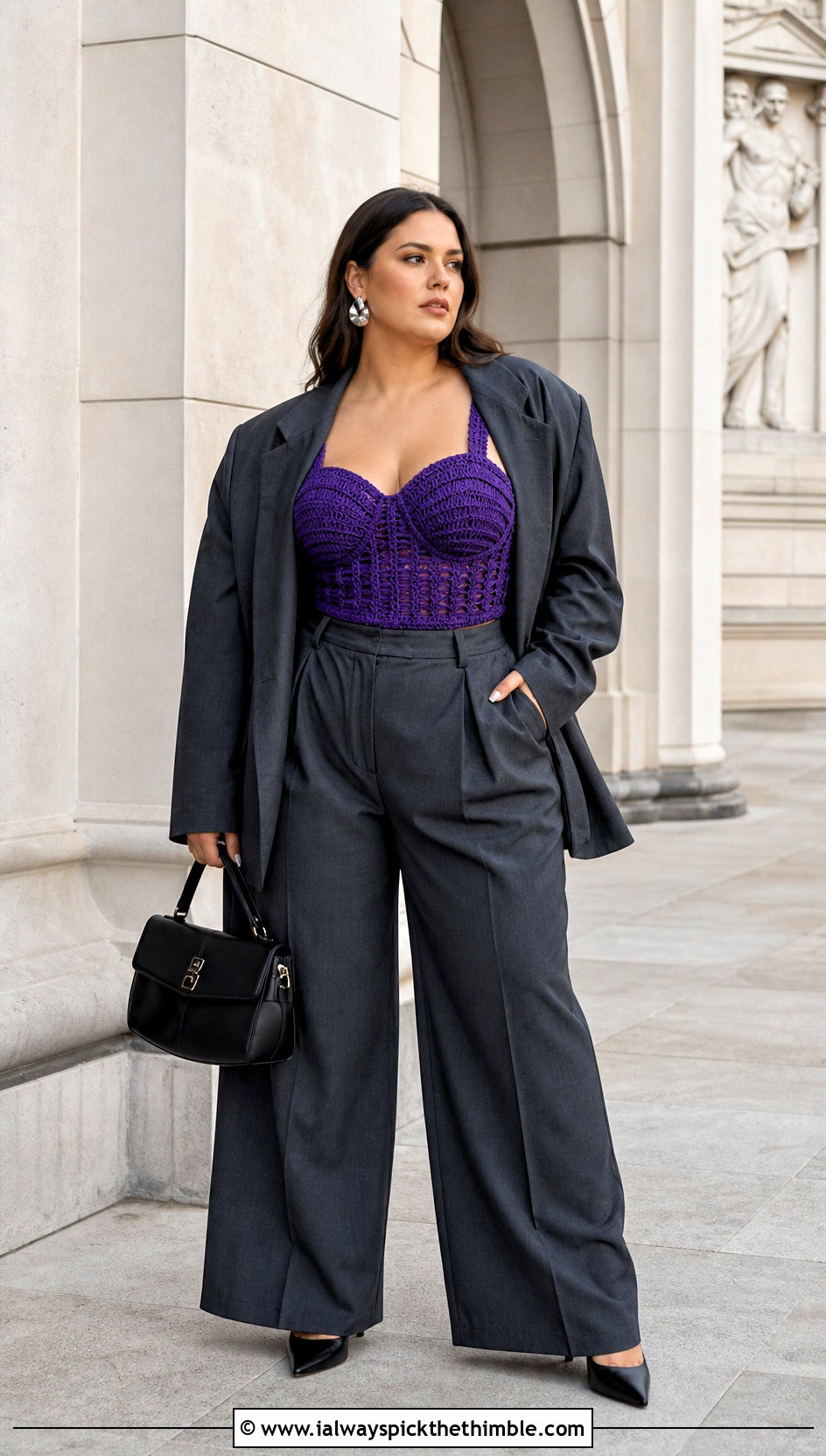 Crochet Corset Top With Oversized Suit - 20 crochet top for plus size women outfit ideas