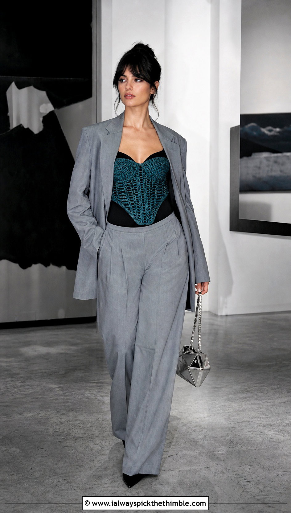 Crochet Corset Top With Oversized Suit - 20 crochet fall tops outfit ideas