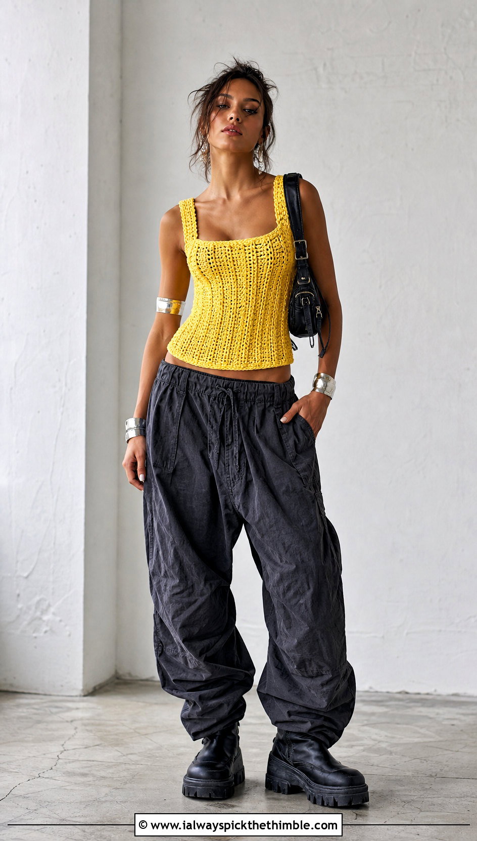 Crochet Corset Top With Parachute Pants - 20 grunge crochet clothes and outfit ideas