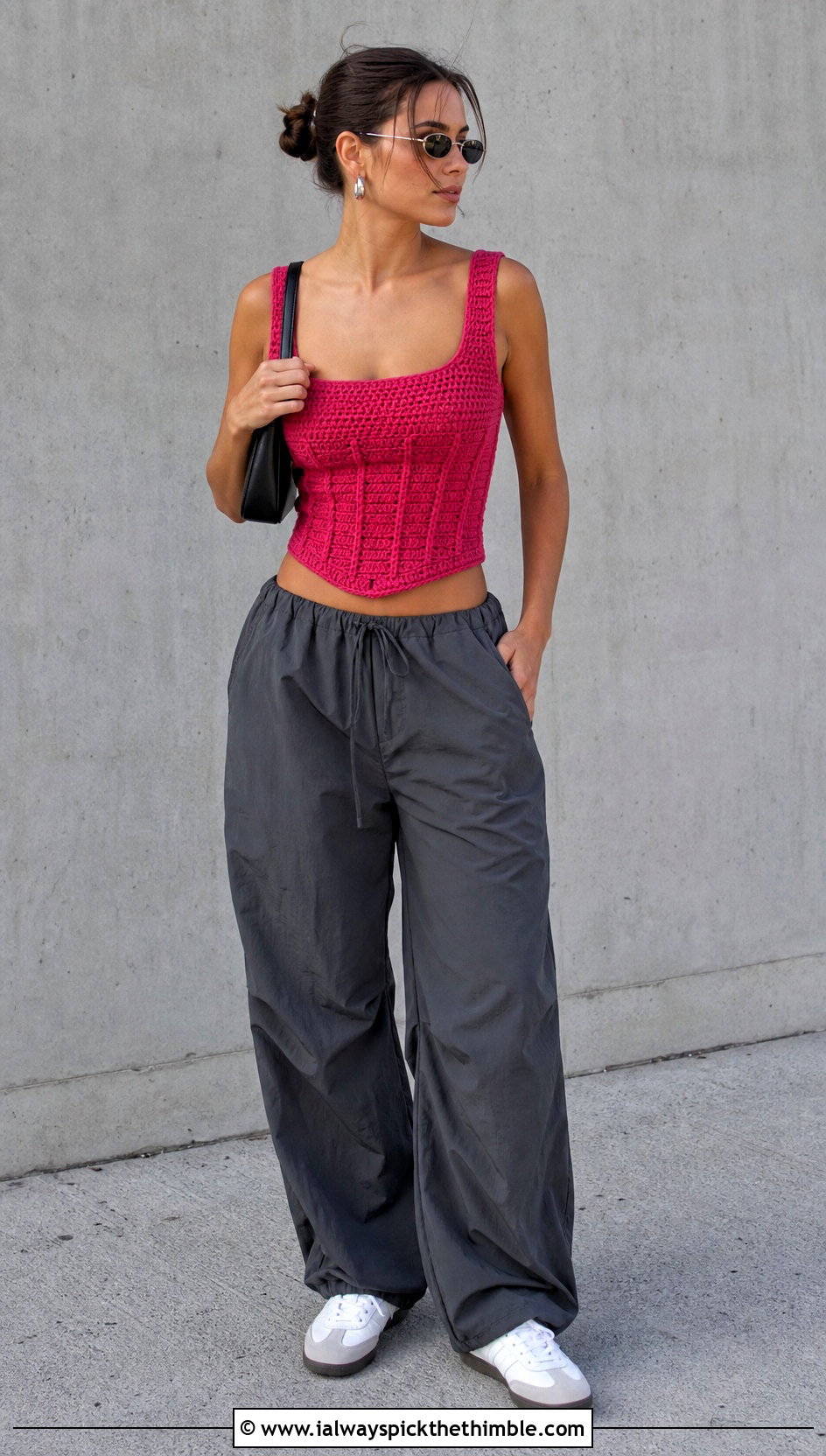 Crochet Corset Top With Parachute Pants - 25 crochet top for summer outfit ideas