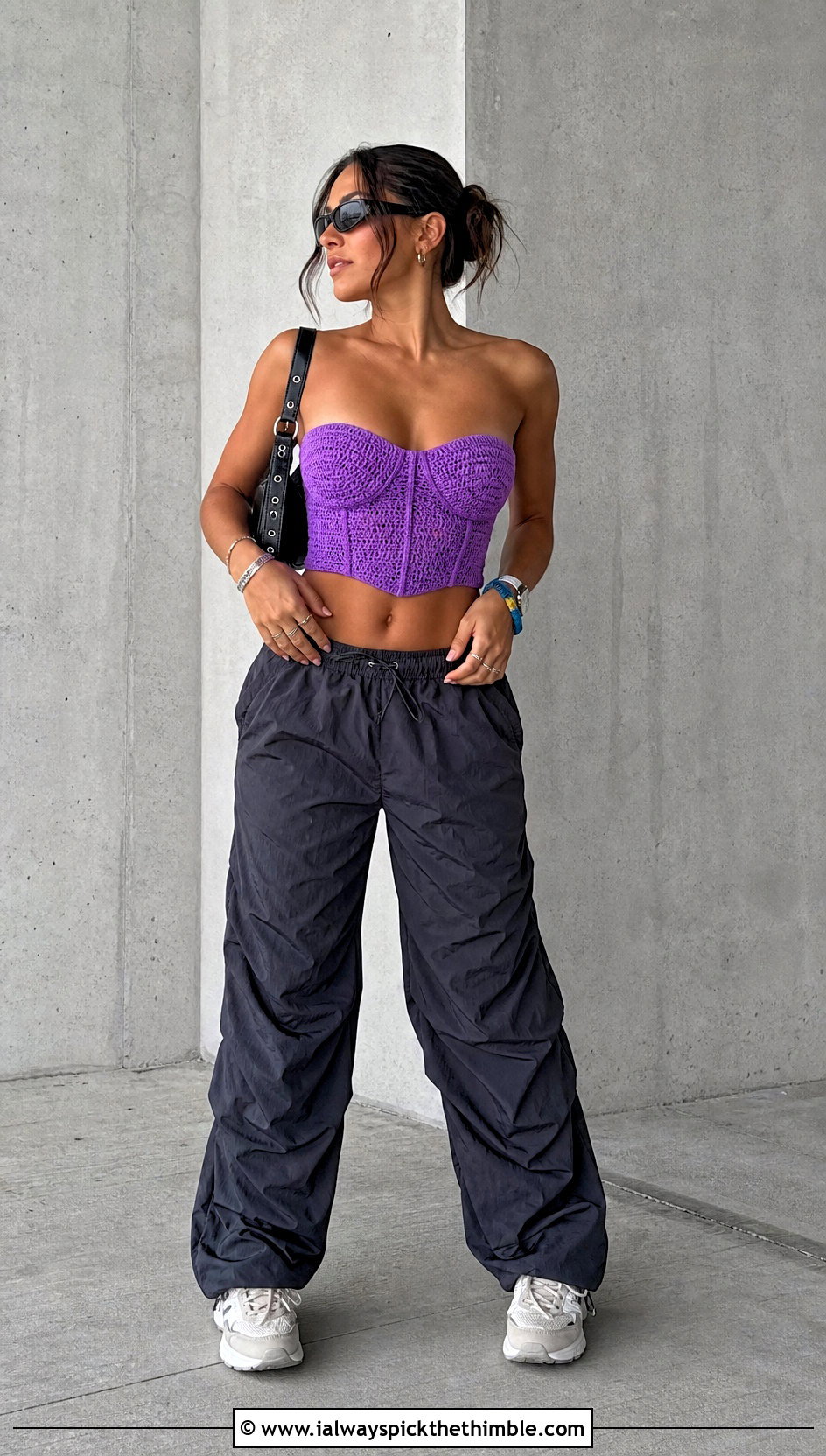 Crochet Corset Top With Parachute Pants - 20 Festival Crochet Top outfit ideas