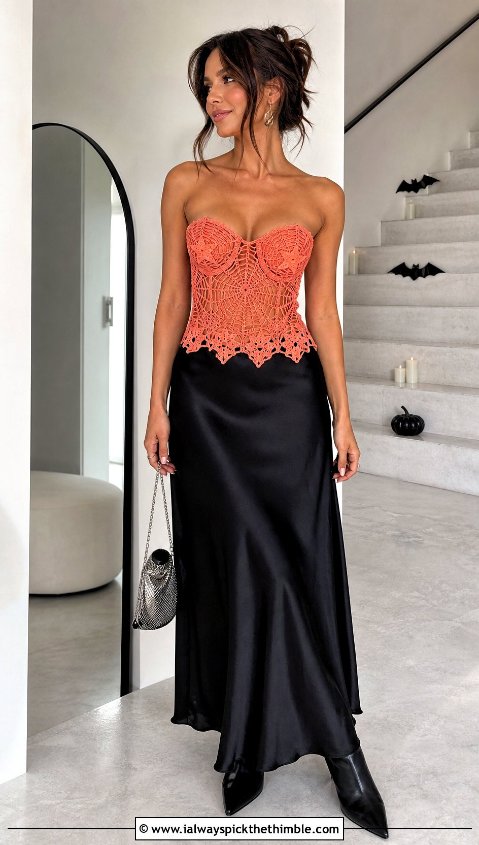 Crochet Corset Top With Satin Maxi Skirt - 25 halloween crochet clothes and outfit ideas