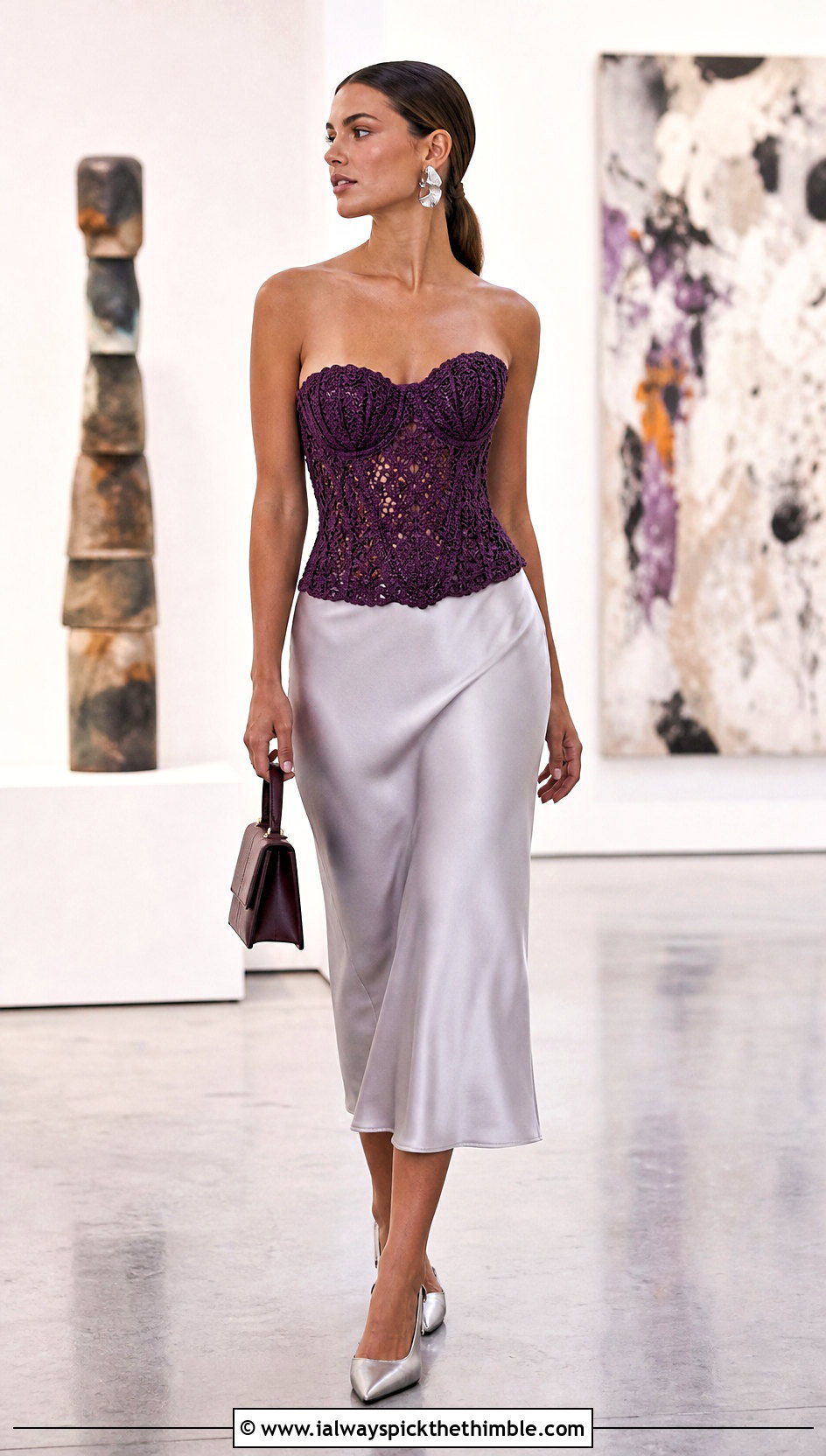 Crochet Corset Top With Satin Midi Skirt - 25 freehand crochet top outfit ideas