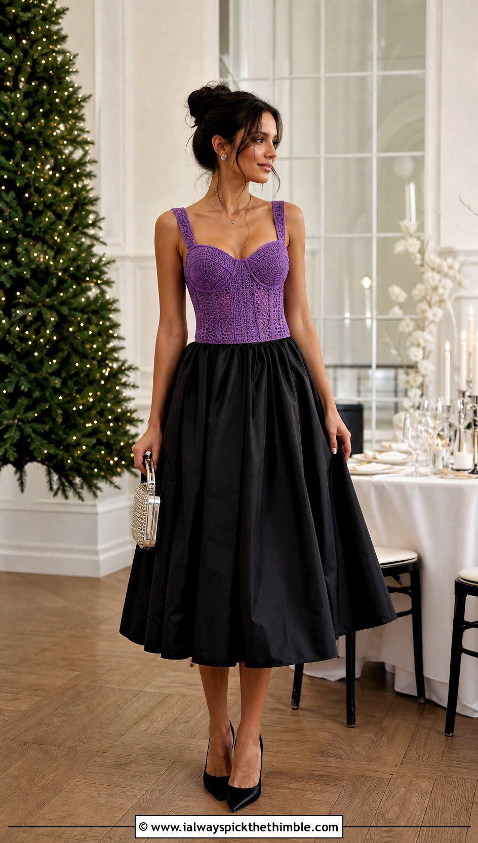 Crochet Corset Top With Taffeta Midi Skirt - 20 crochet holiday outfit ideas