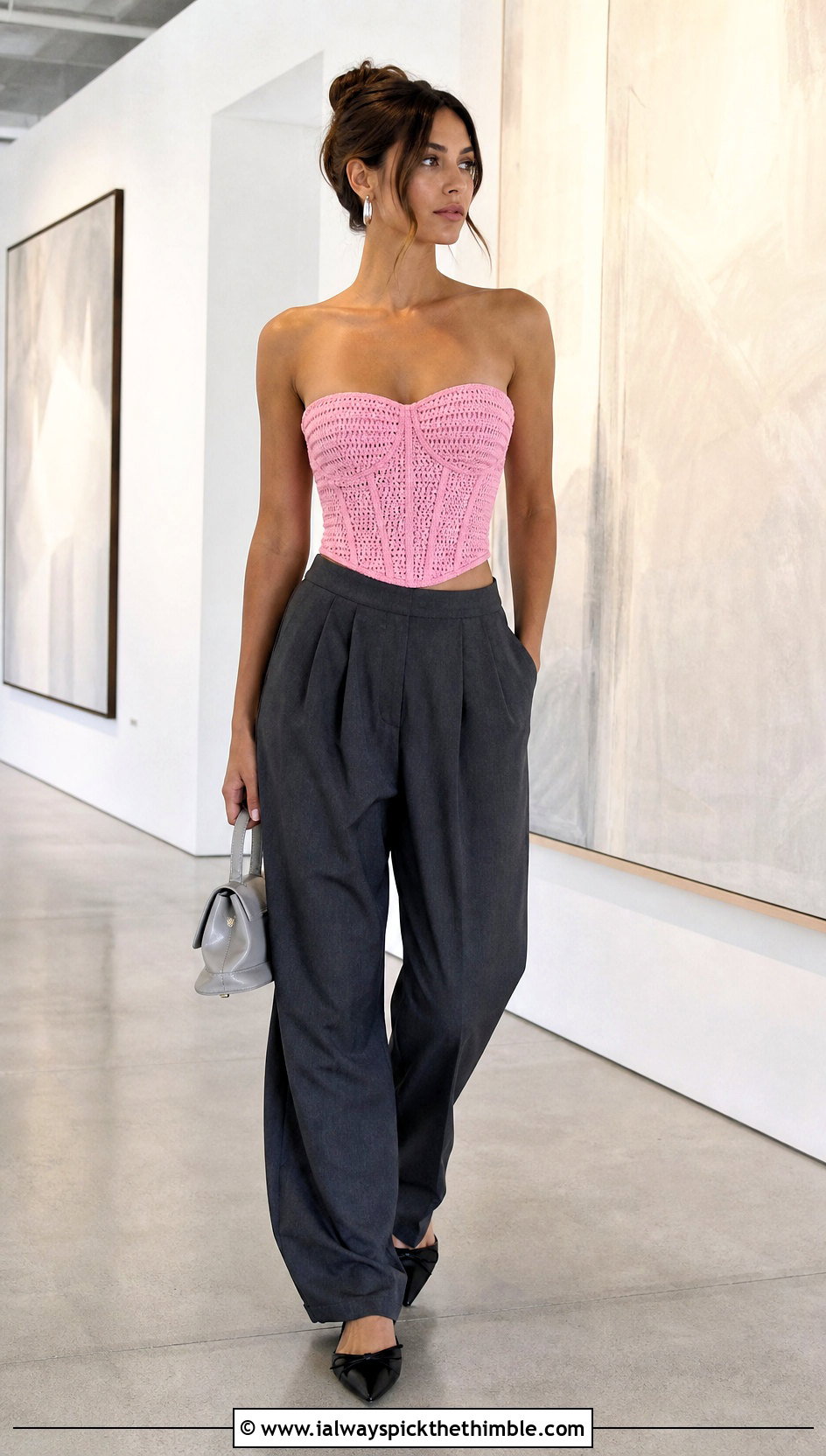 Crochet Corset Top With Tailored Trousers - 25 summer crochet top outfit ideas