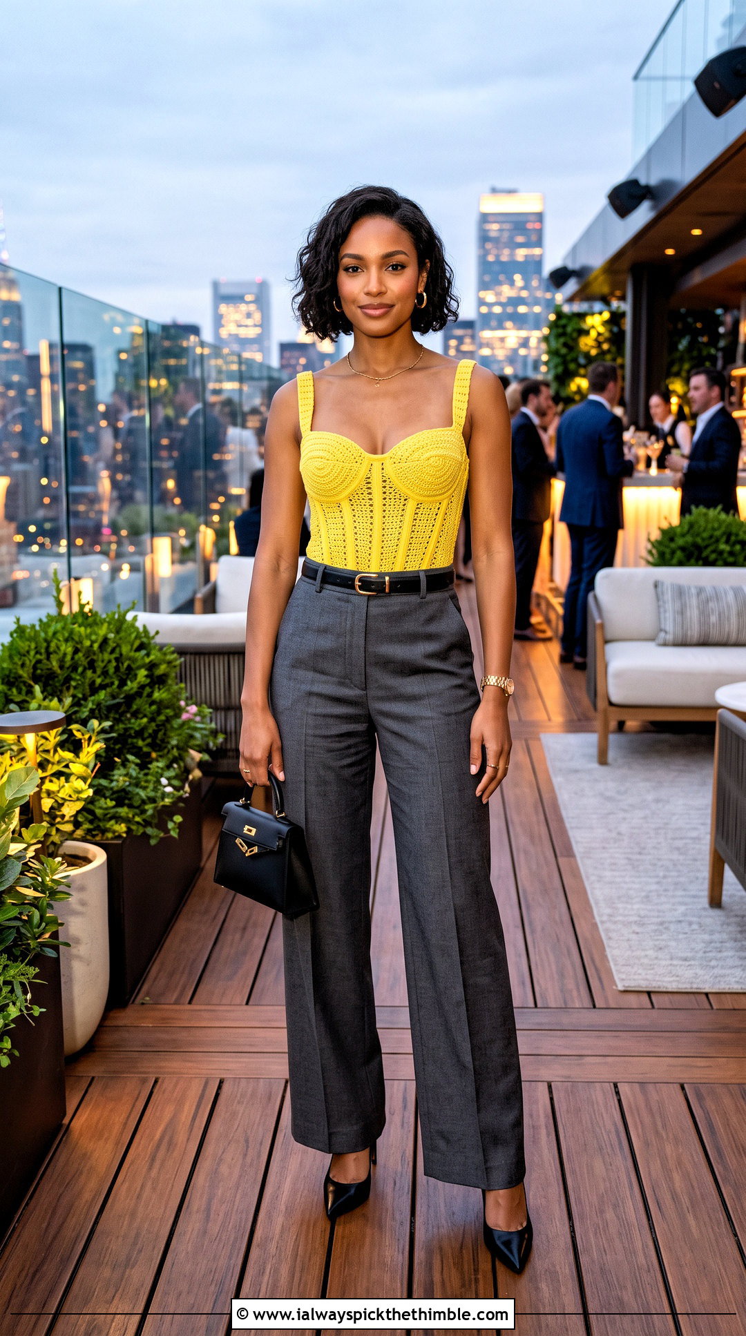 Crochet Corset Top With Tailored Trousers - 20 crochet clubbing outfit ideas