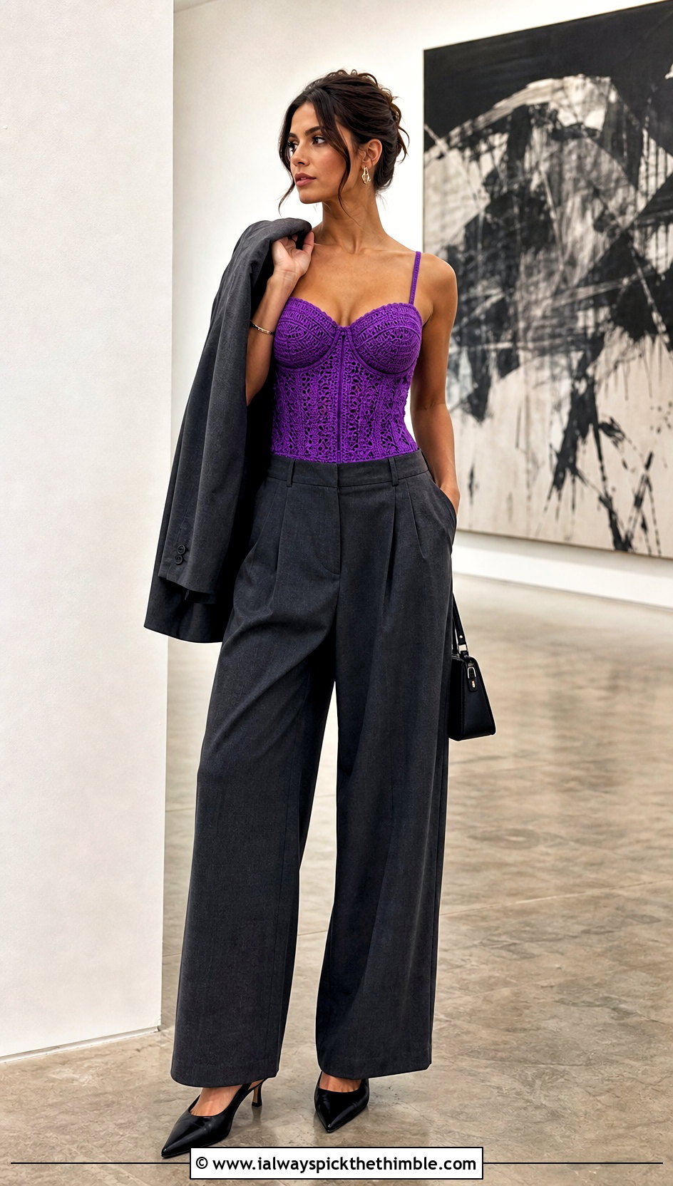 Crochet Corset Top With Tailored Trousers - 20 diy crochet top outfit ideas
