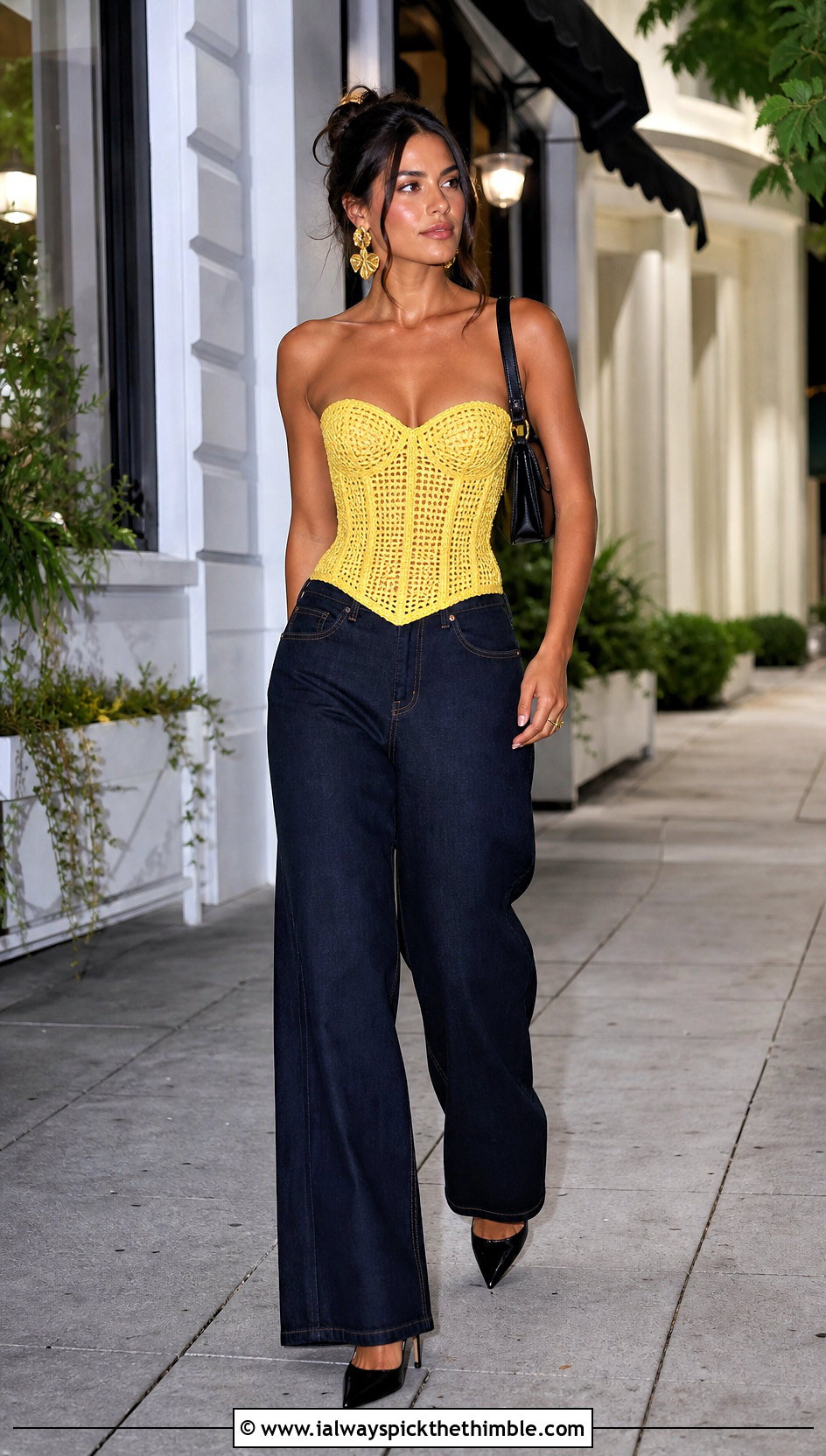 Crochet Corset Top With Wide Leg Jeans - 25 crochet going out top outfit ideas