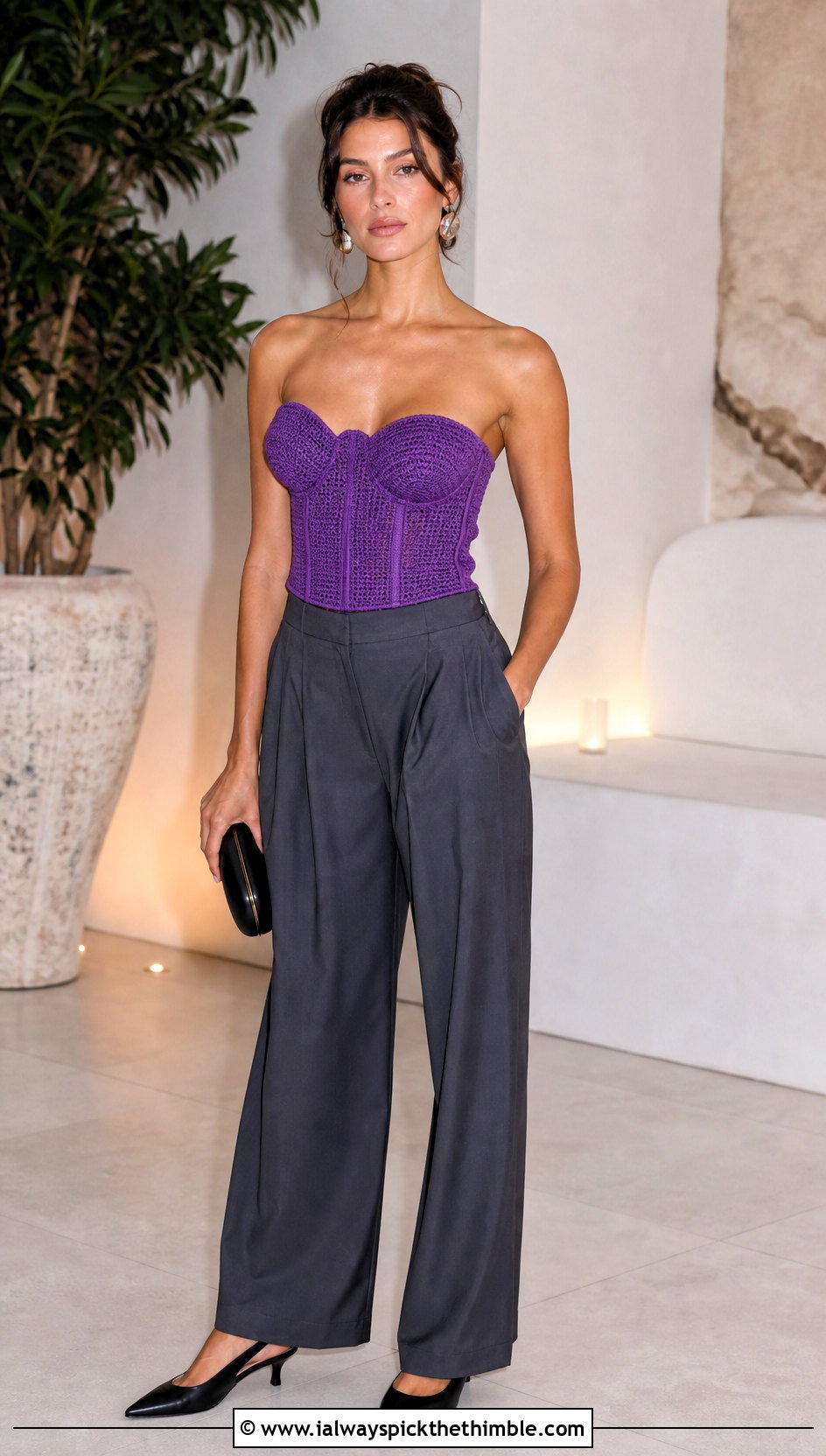 Crochet Corset Top With Wide Leg Trousers - 25 crochet summer top outfit ideas