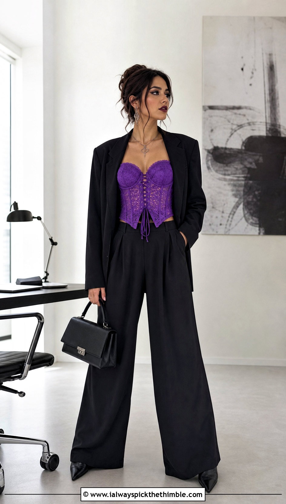 Crochet Corset Top With Wide Leg Trousers - 25 goth crochet top outfit ideas
