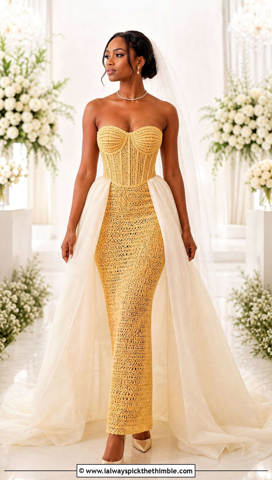 Crochet Corset Wedding Gown With Detachable Overskirt - 20 crochet wedding dress gowns outfit ideas