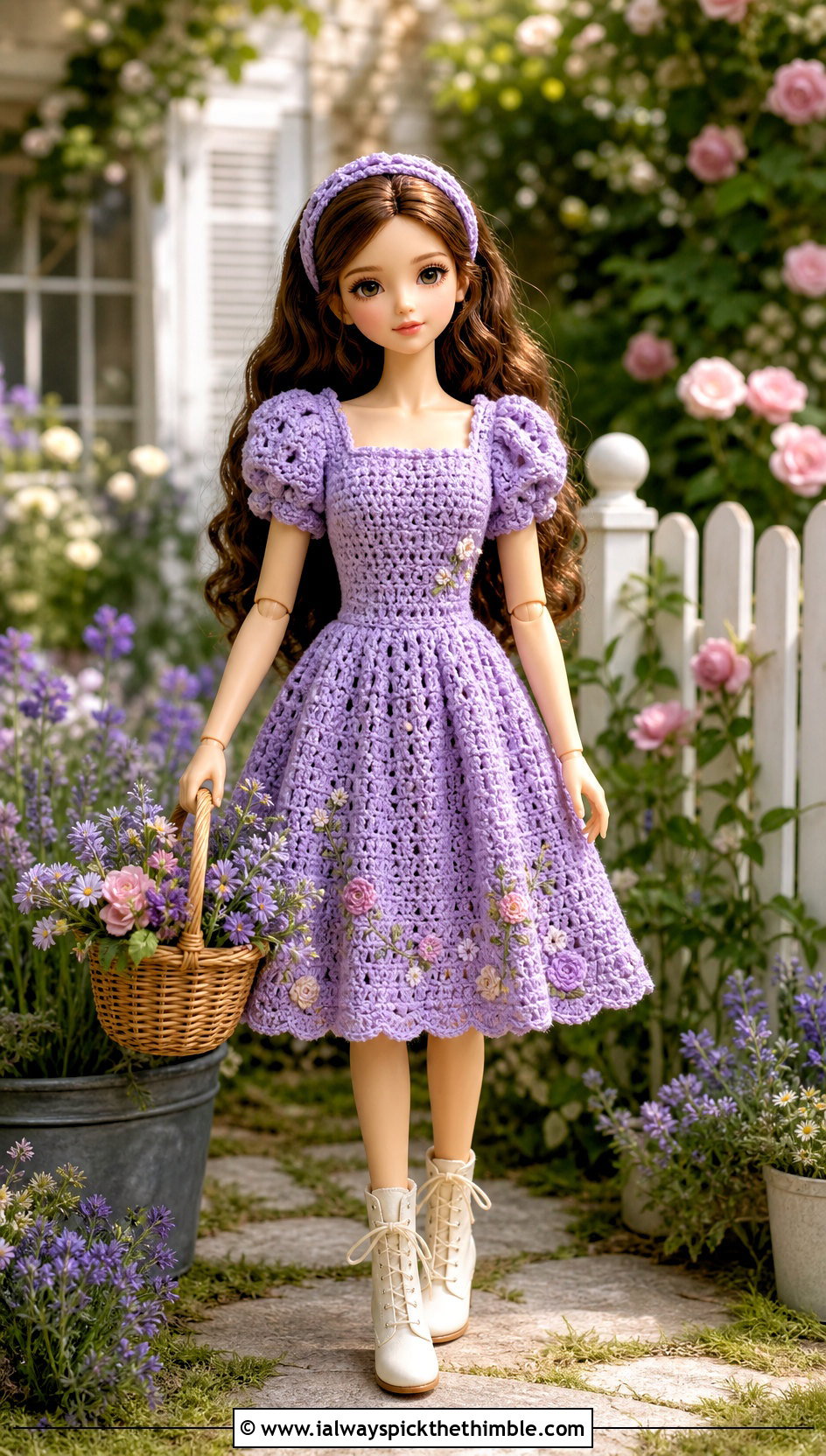 Crochet Cottage Dress With Lace Up Boots - 25 crochet doll clothes and outfit ideas