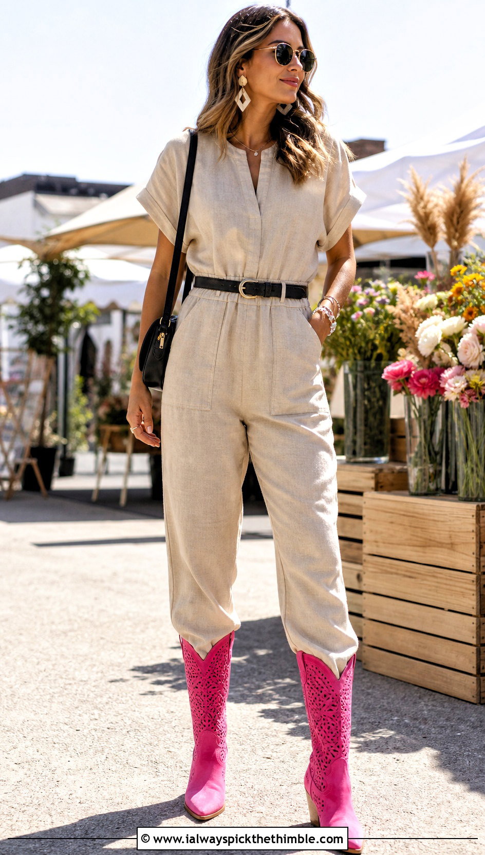 Crochet Cowboy Boots With A Linen Jumpsuit - 25 crochet boots outfit ideas