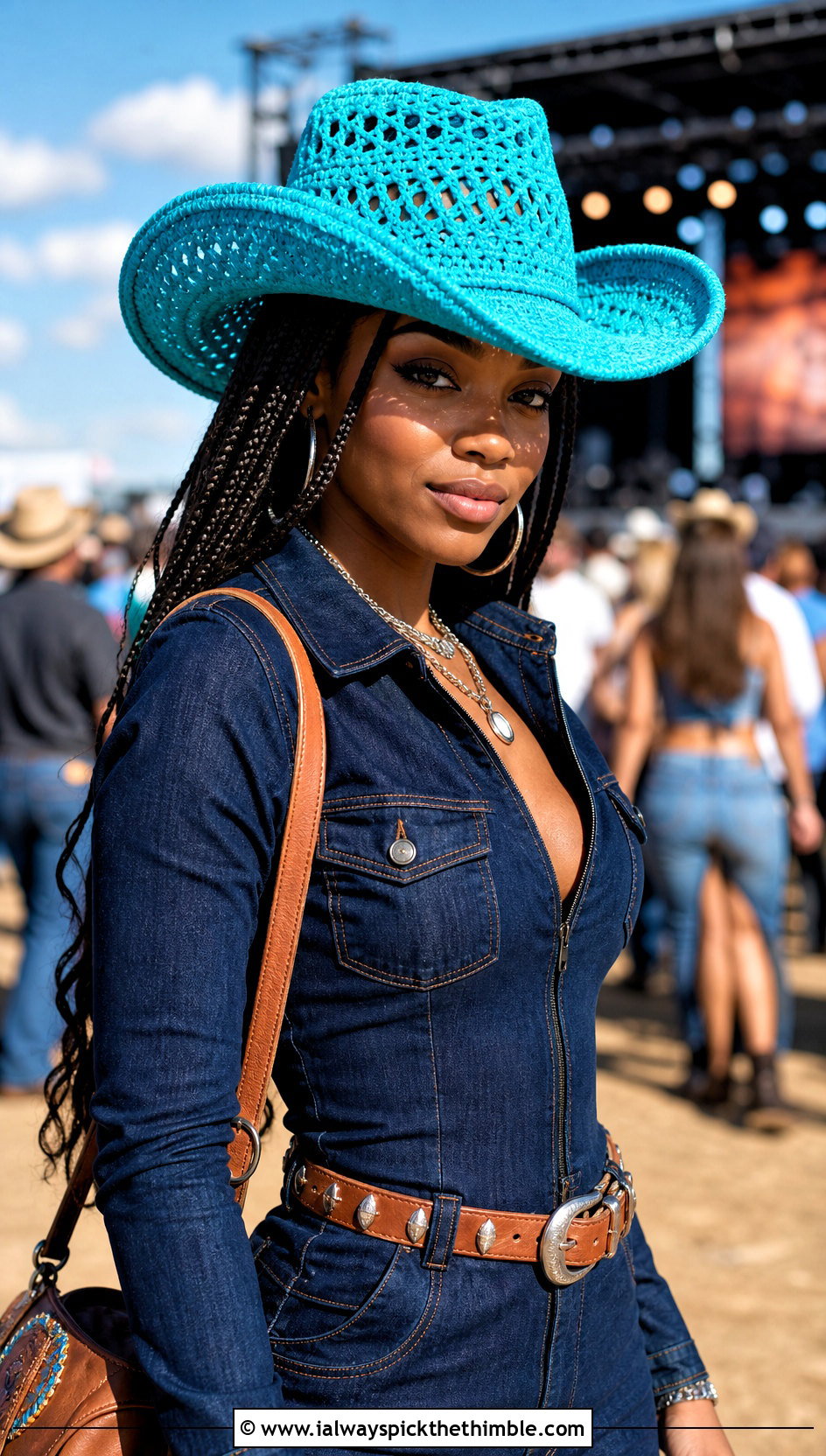 Crochet Cowboy Hat With Denim Jumpsuit - 20 crochet hats black women outfit ideas