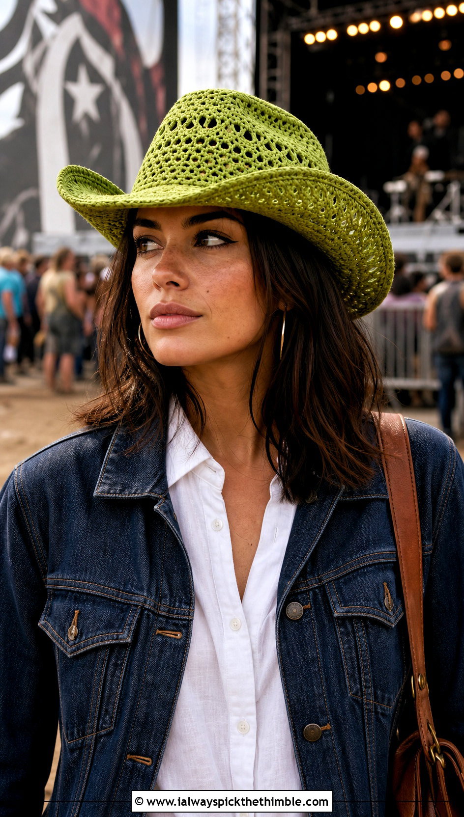 Crochet Cowboy Hat With Denim Midi Skirt - 25 Crochet Hats For Women outfit ideas