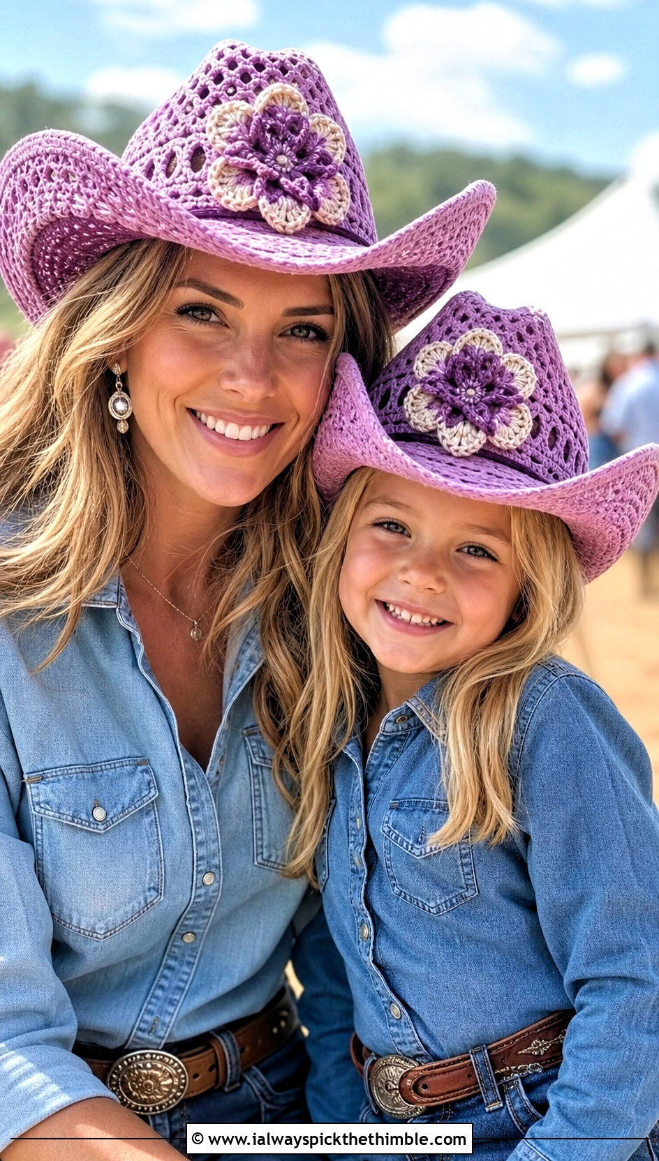Crochet Cowboy Hat With Denim Shirts And Midi Skirts - 20 crochet mommy and me hats outfit ideas