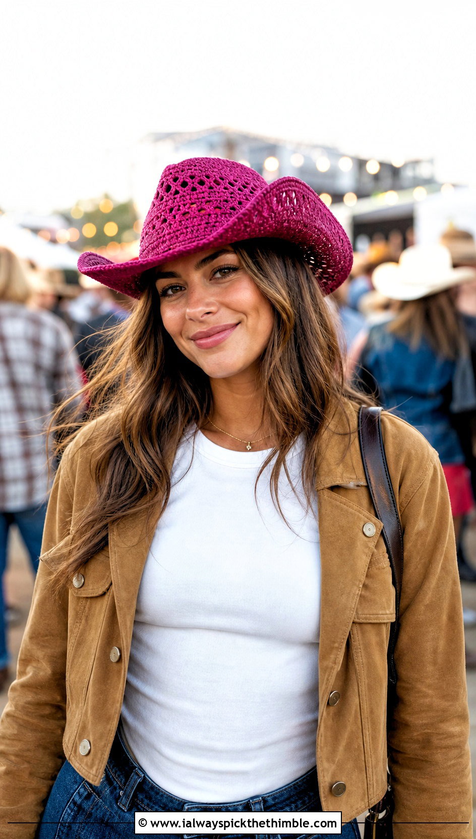 Crochet Cowboy Hat With Denim Skirt - 25 easy crochet hat for women outfit ideas