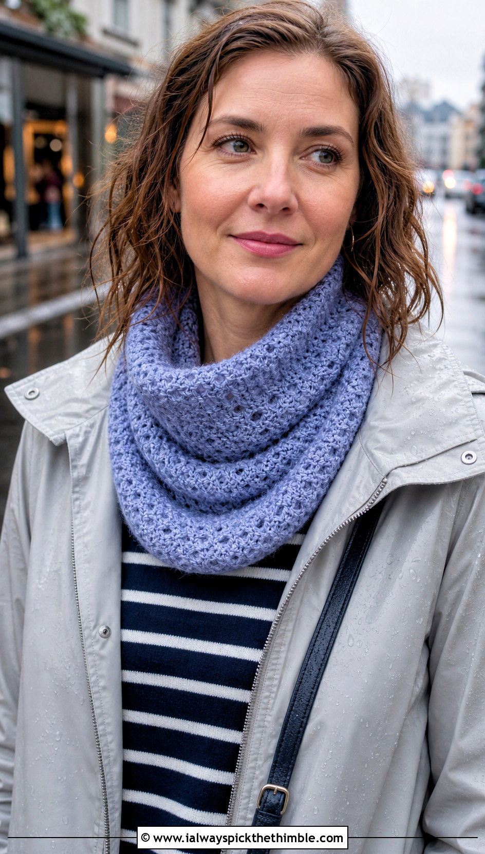 Crochet Cowl Scarf With Raincoat And Boots - 20 super crochet scarf outfit ideas