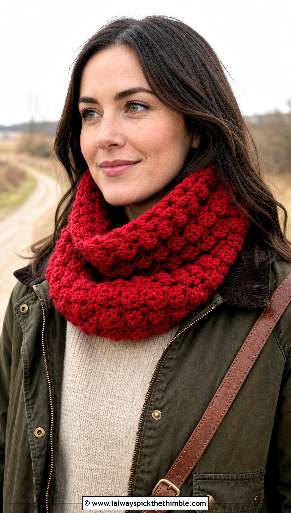 Crochet Cowl Scarf With Utility Jacket - 25 Winter Crochet Scarf outfit ideas