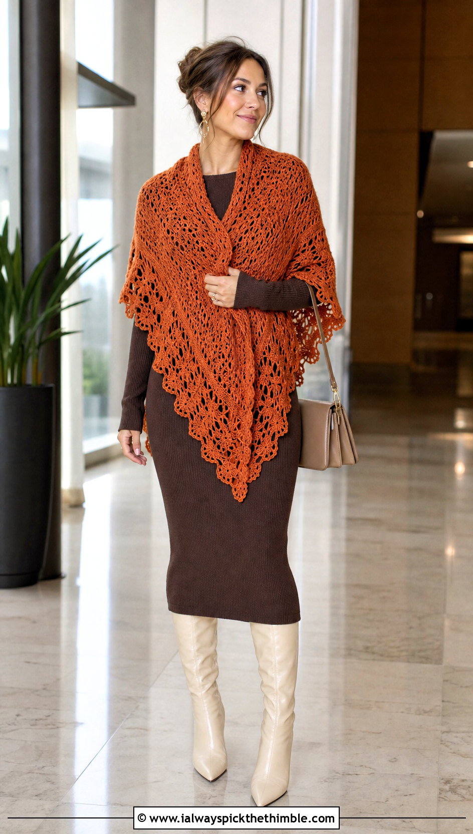 Crochet Crescent Wing Shawl With Knit Dress - 20 Crochet Wing Shawl outfit ideas