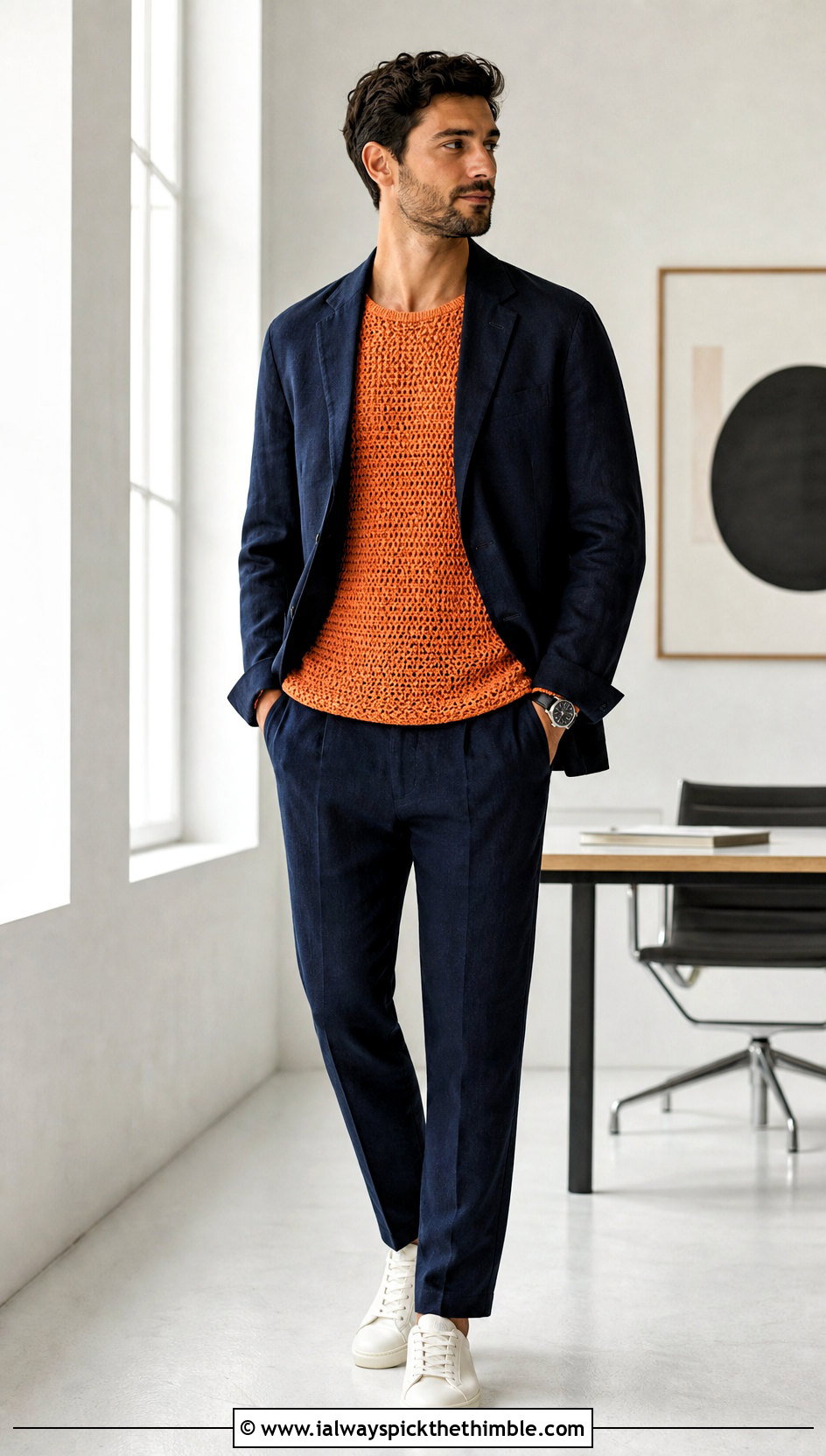 Crochet Crew Neck Shirt With A Blazer - 25 crochet shirts for men outfit ideas