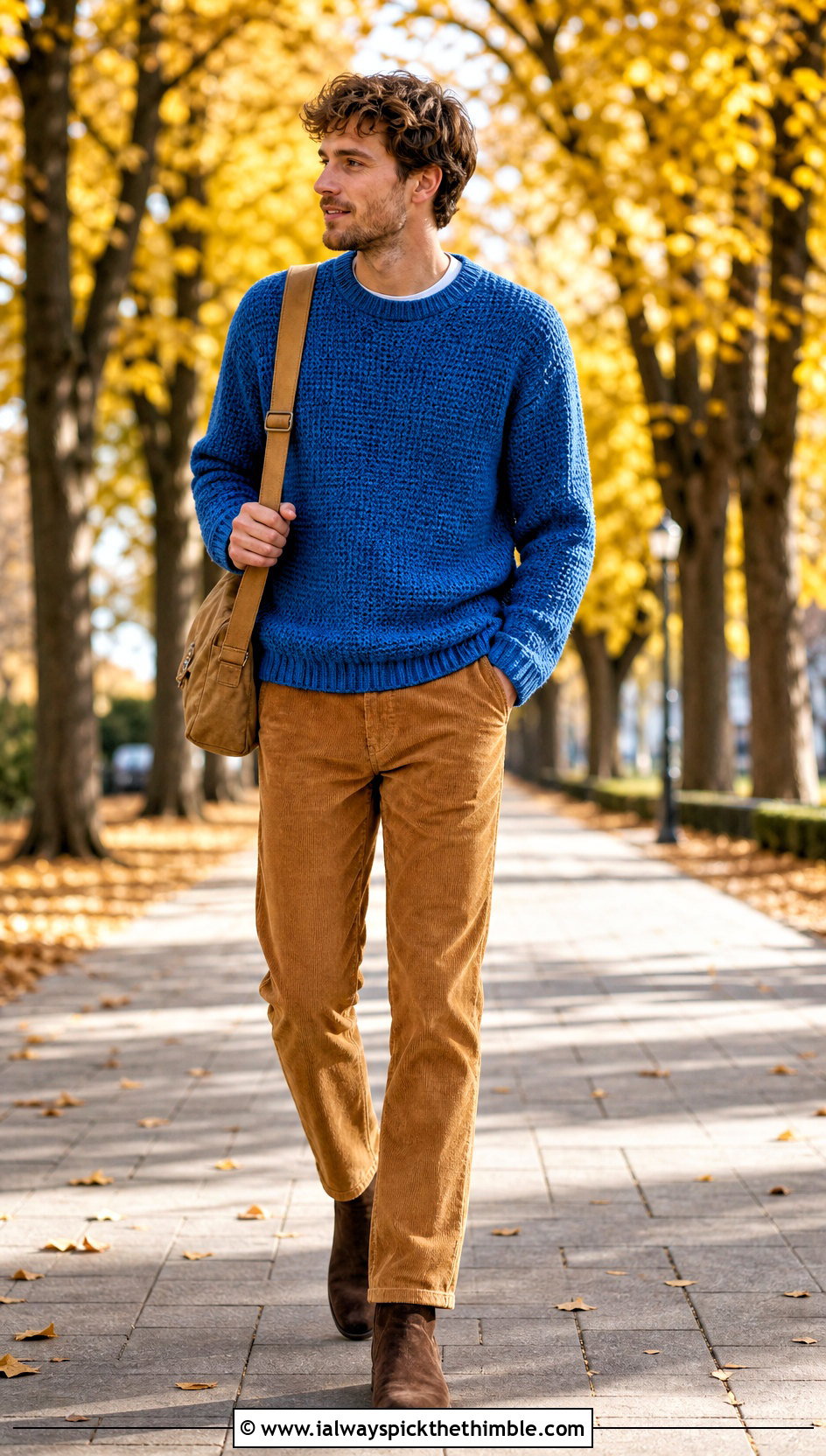 Crochet Crewneck Sweater With Corduroy Pants - 25 crochet clothes for men outfit ideas