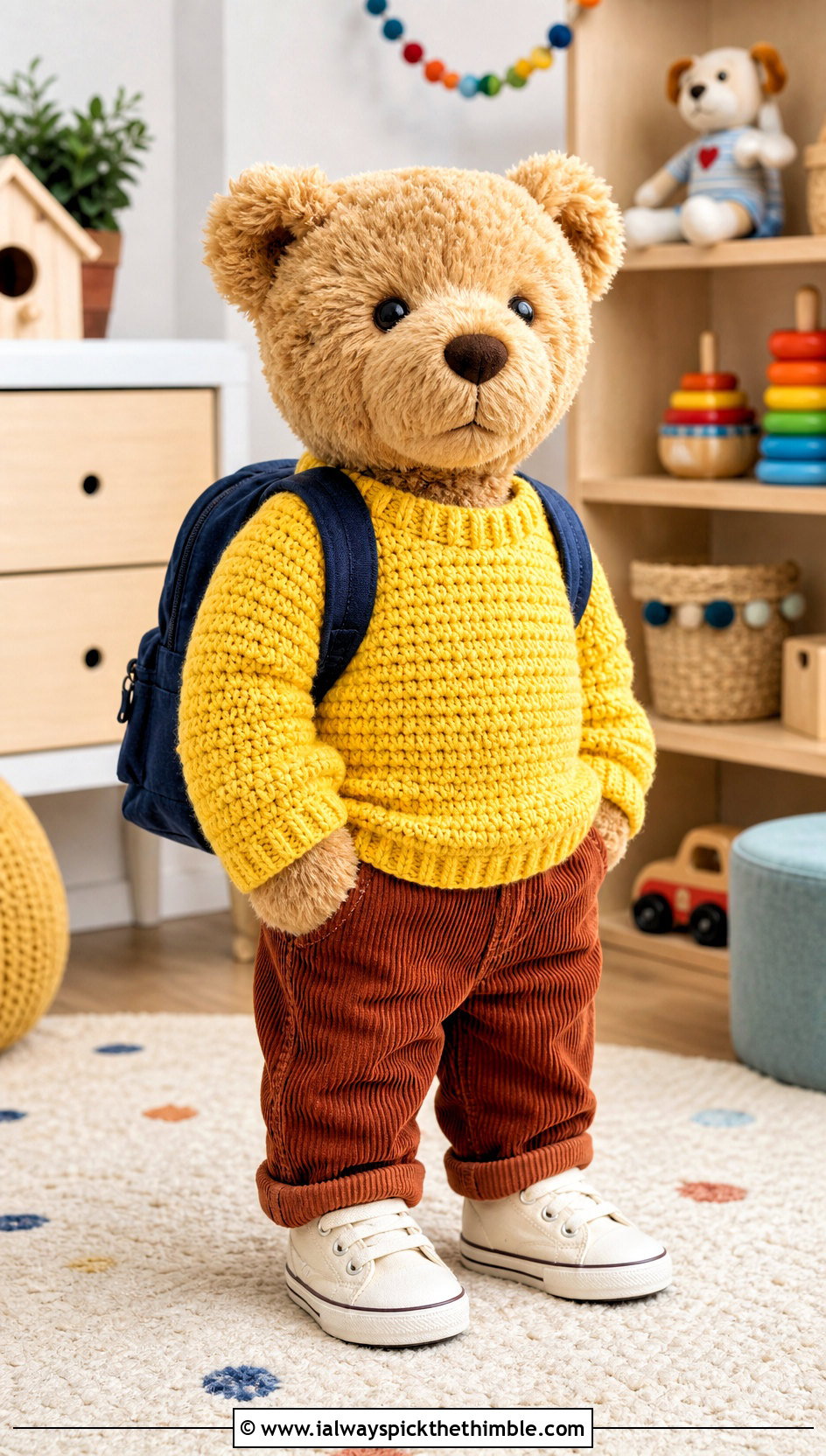 Crochet Crewneck Sweater With Corduroy Pants - 25 crochet clothes for stuffed animals outfit ideas
