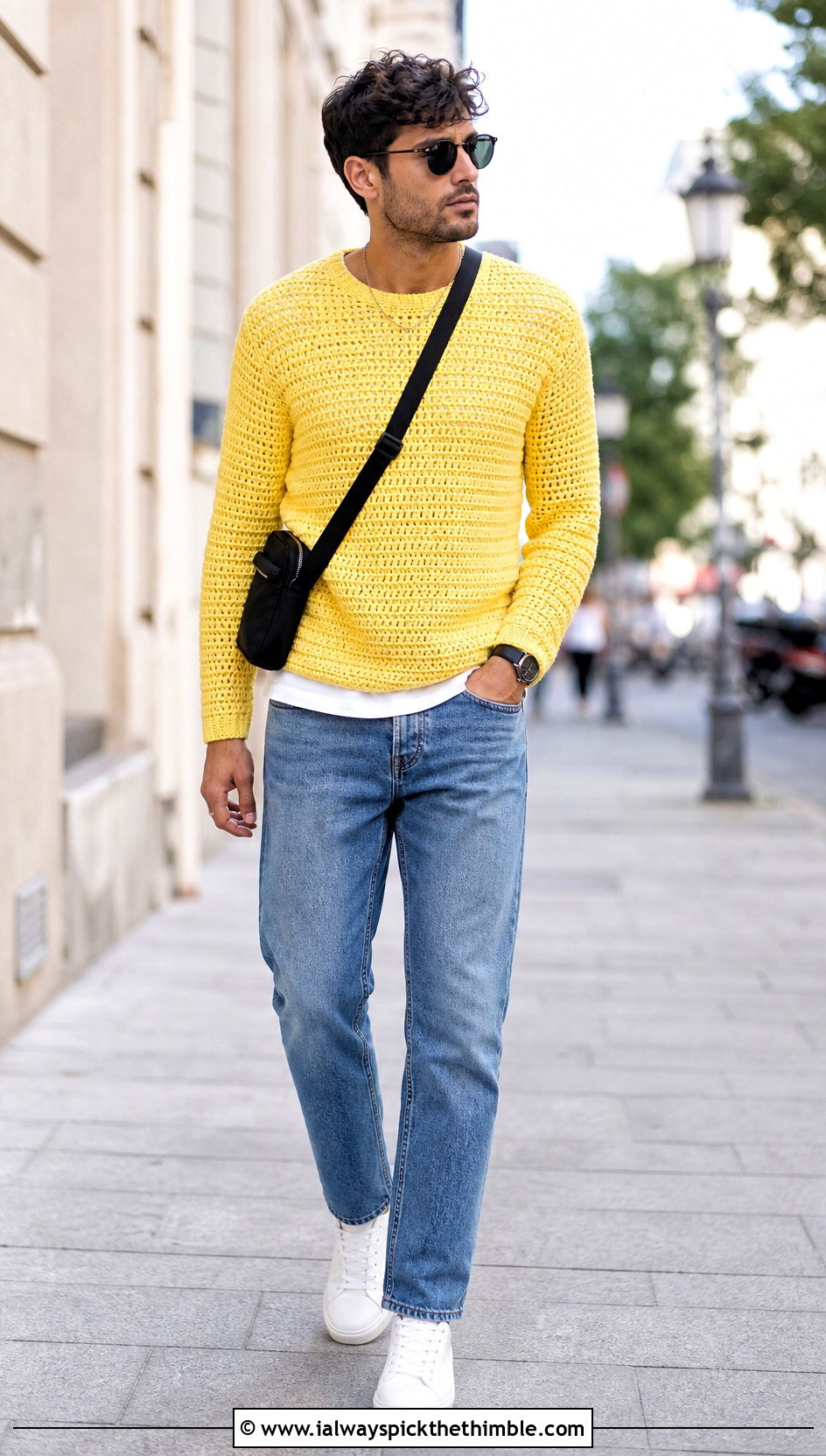 Crochet Crewneck Sweater With Straight Leg Jeans - 20 Easy Crochet Mens Sweater outfit ideas