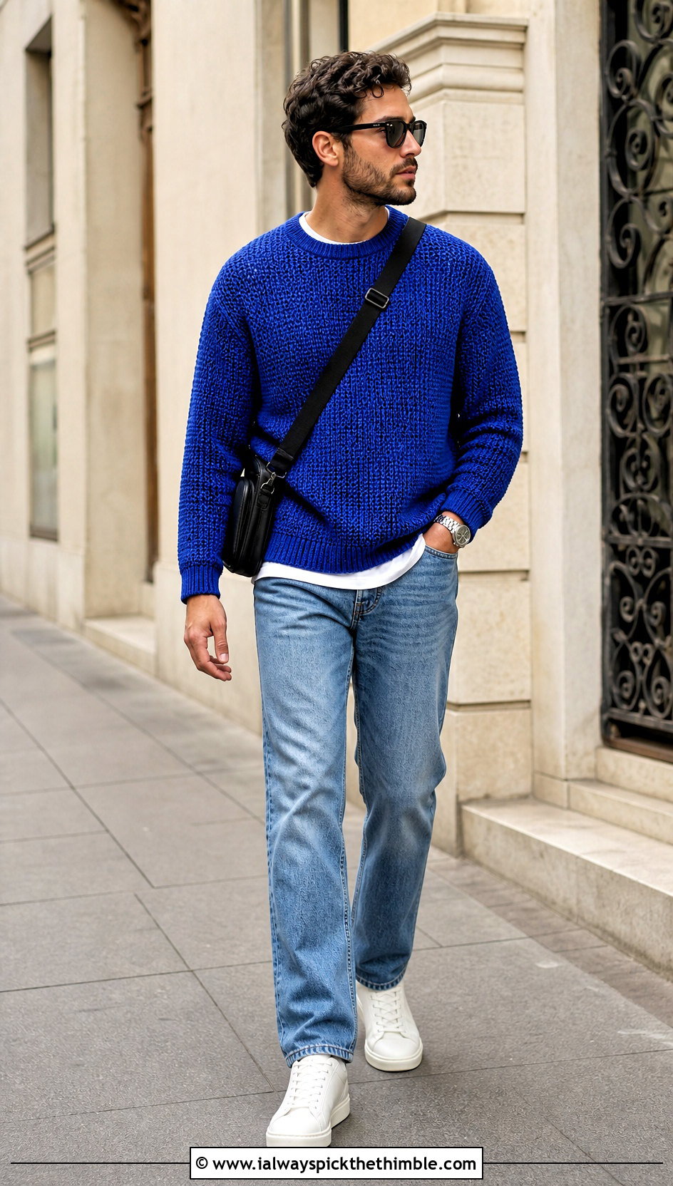 Crochet Crewneck Sweater With Straight Leg Jeans - 25 crochet mens sweater outfit ideas