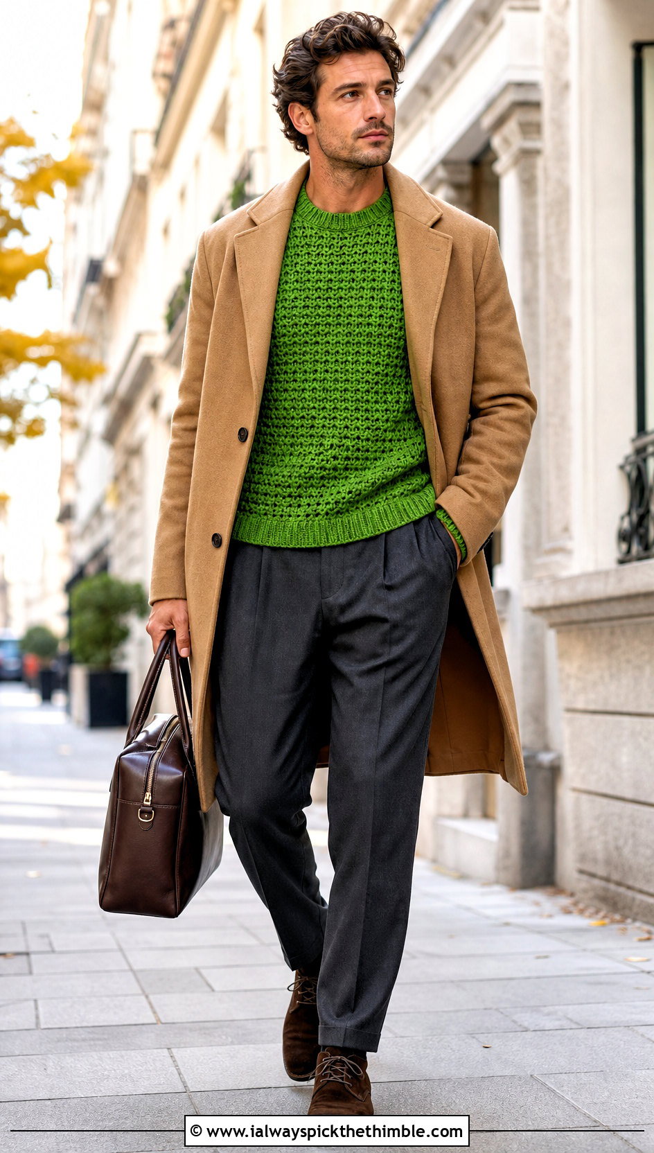 Crochet Crewneck Sweater With Wool Trousers - 20 Crochet Men Clothing and outfit ideas