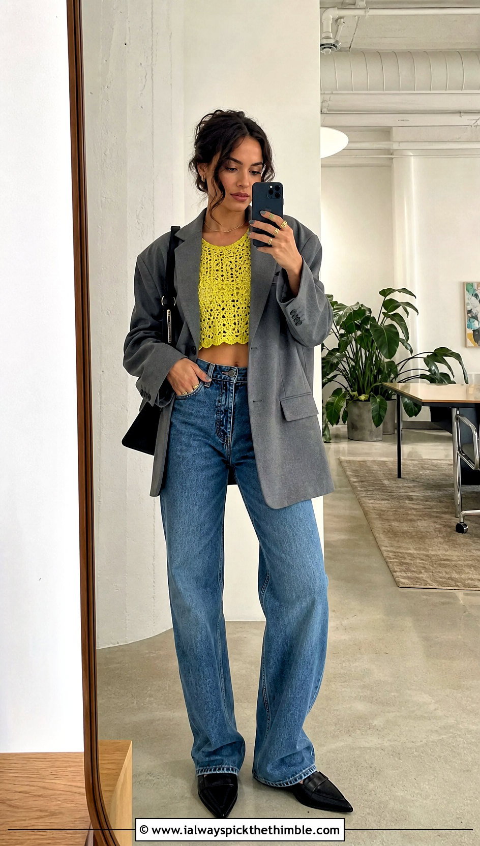 Crochet Crop Top With Blazer And Jeans - 20 crochet fall outfits ideas