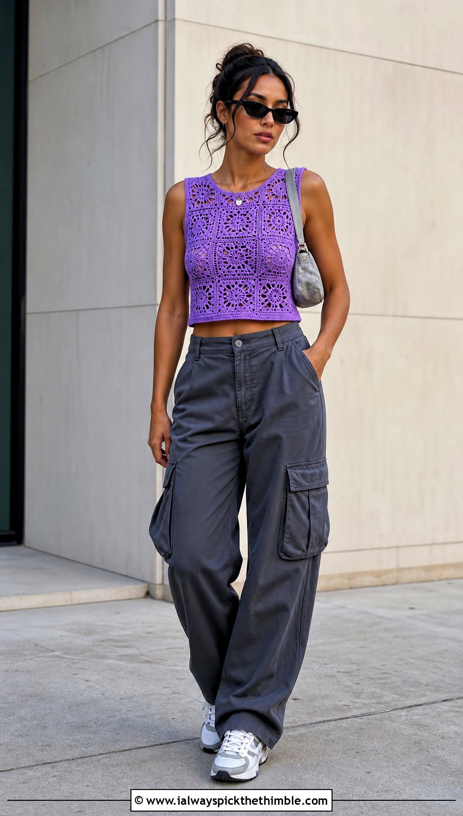 Crochet Crop Top With Cargo Pants - 20 trendy crochet clothes and outfit ideas