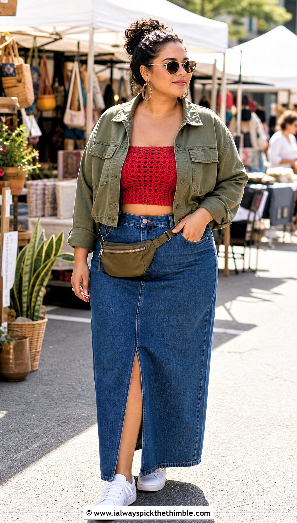 Crochet Crop Top With Denim Maxi Skirt - 25 plus size crochet outfit ideas