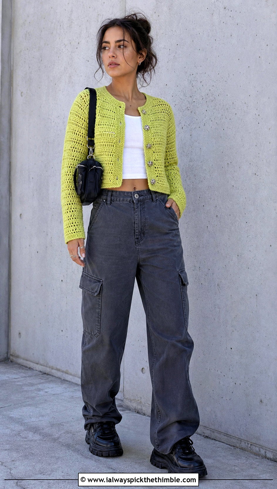 Crochet Cropped Cardigan With Cargo Pants - 20 crochet witchy clothes and outfit ideas
