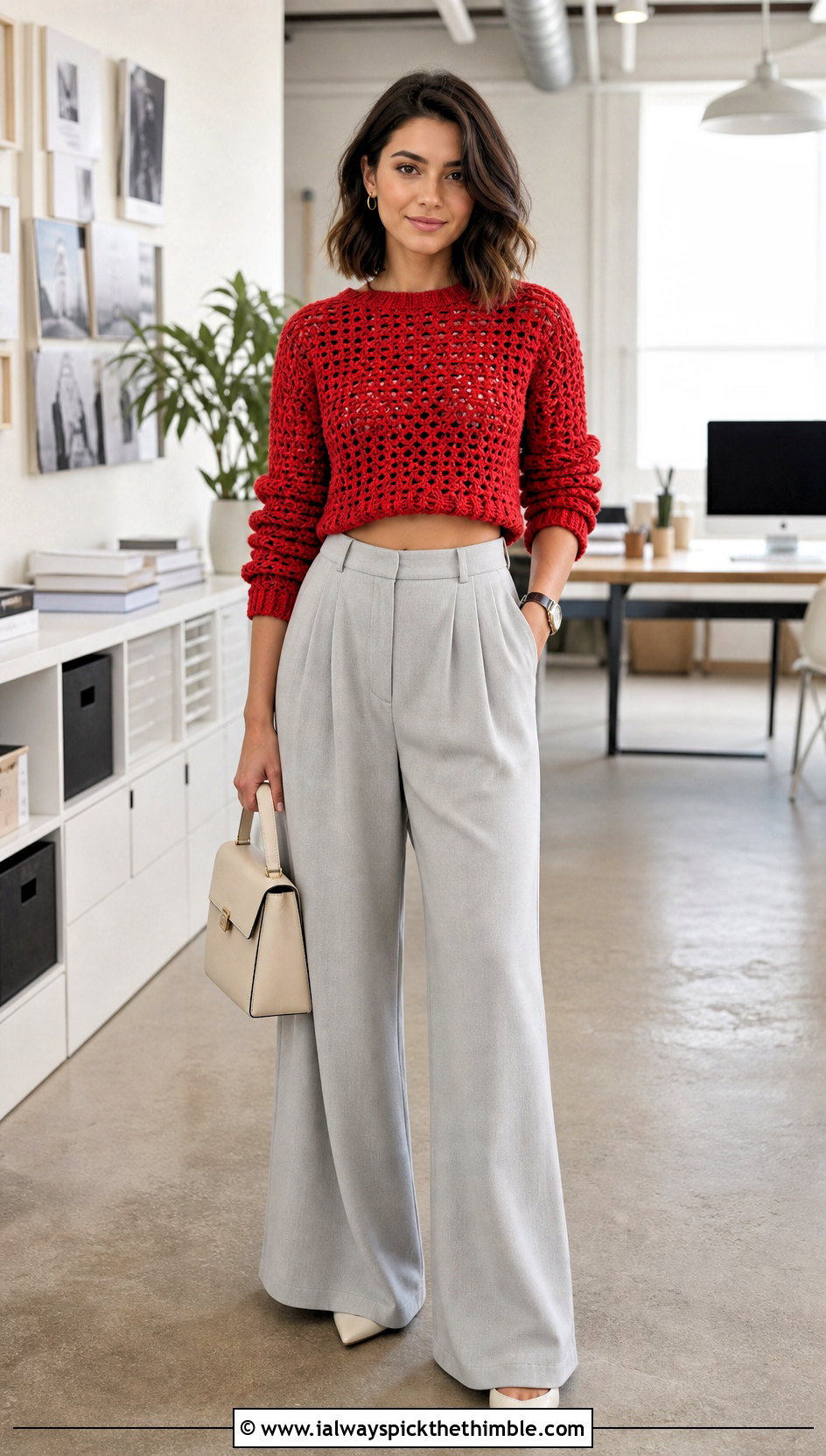 Crochet Cropped Sweater With Wide Leg Trousers - 25 beginner crochet clothes and outfit ideas