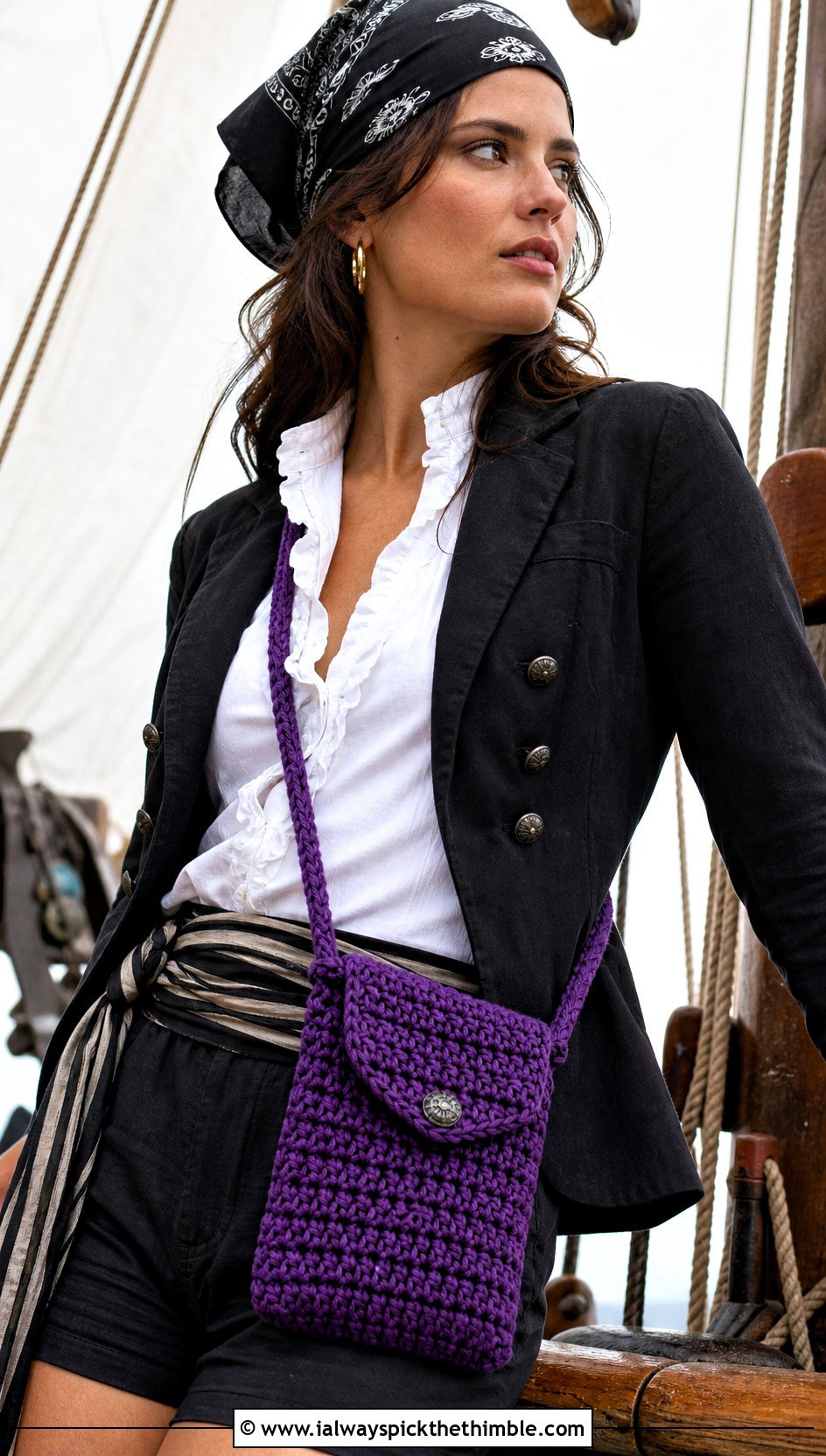 Crochet Crossbody Pouch Pirate Costume With Blazer - 20 crochet pirate costume outfit ideas