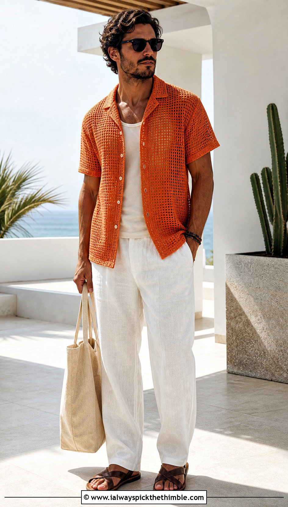 Crochet Cuban Collar Shirt With Linen Pants - 20 crochet unisex shirt outfit ideas