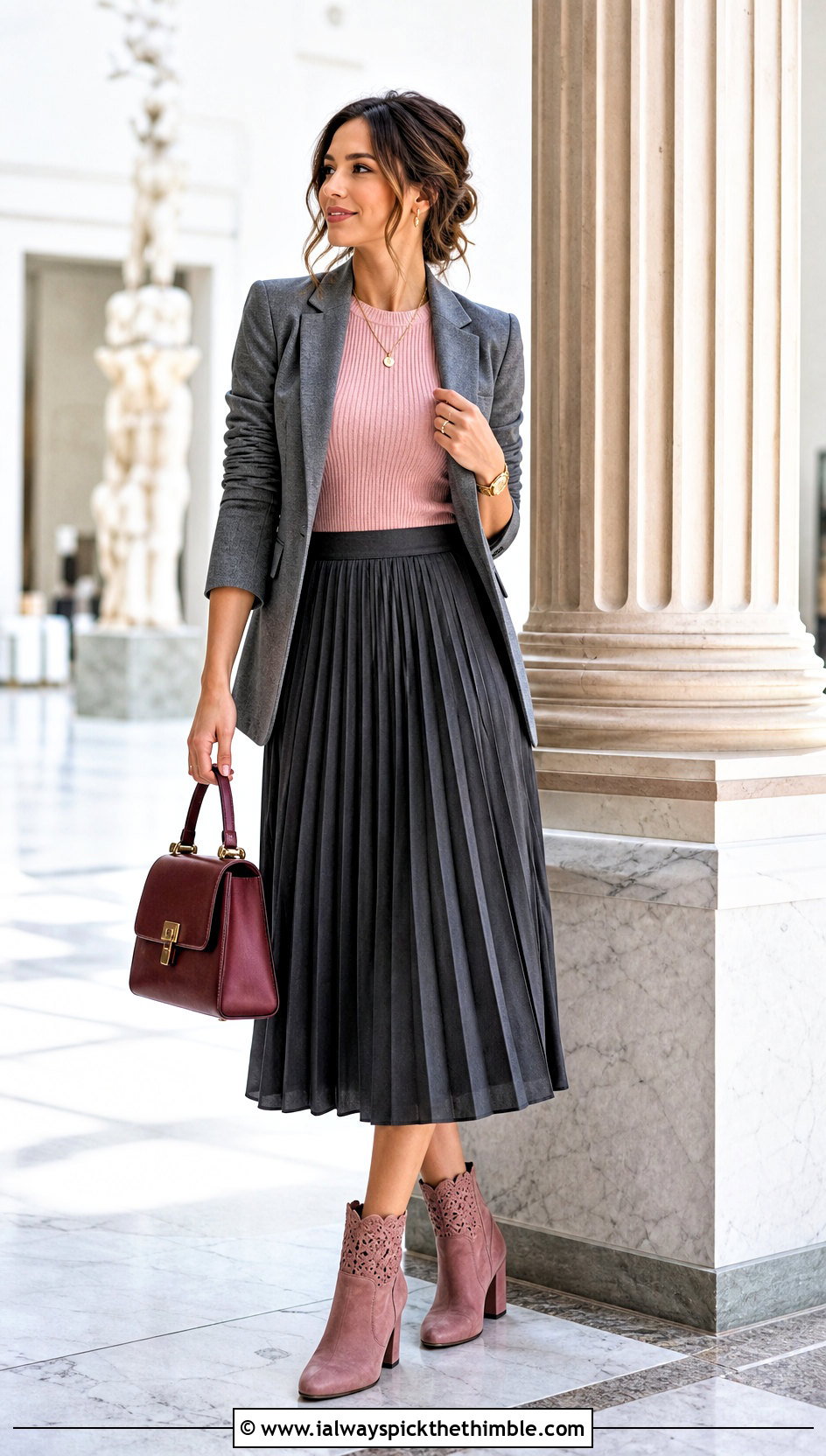 Crochet Cuff Ankle Boots With A Pleated Midi Skirt - 15 Crochet Ankle Boots Women outfit ideas