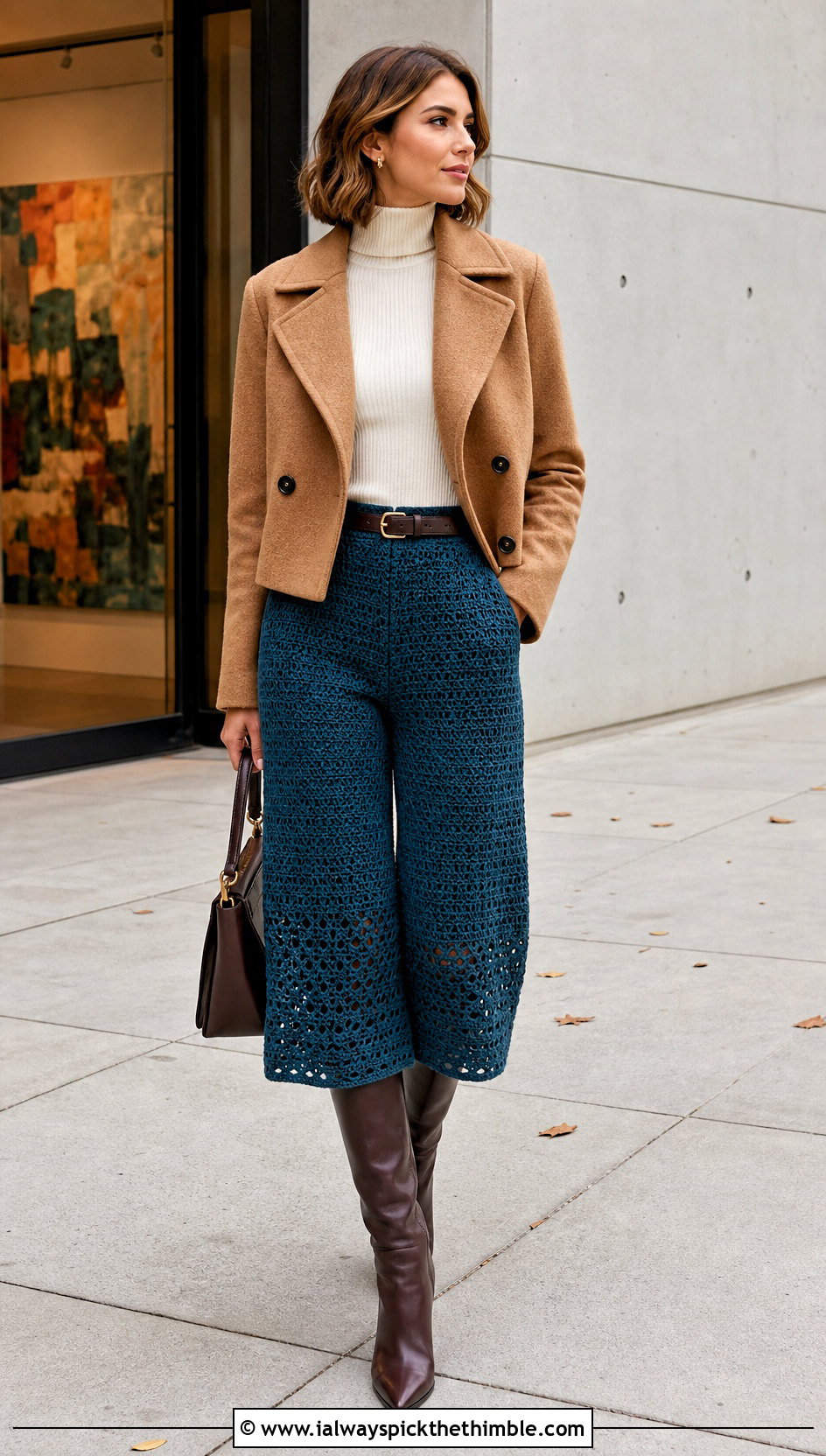 Crochet Culotte Trousers With Knee High Boots - 25 crochet trousers outfit ideas