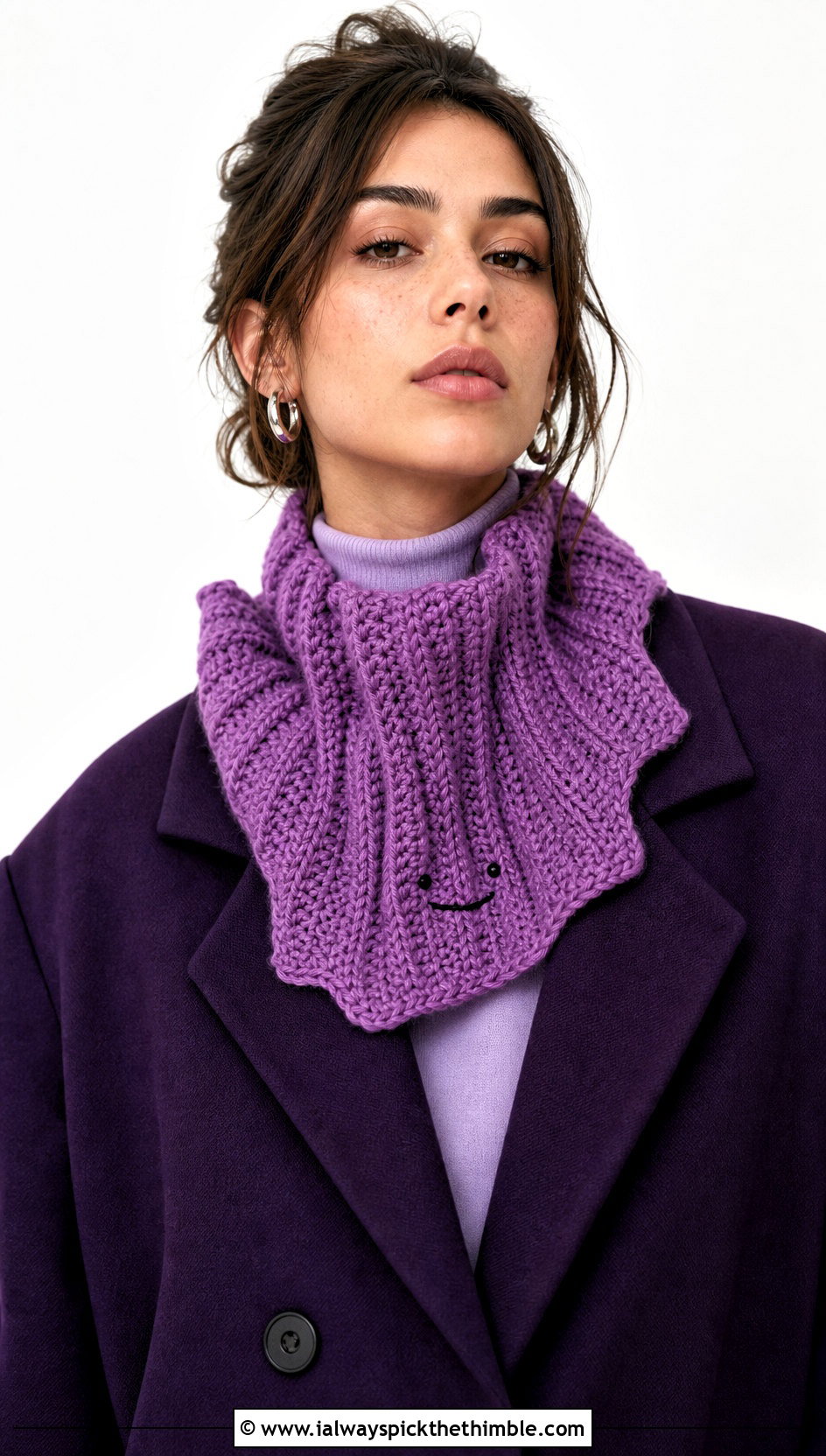 Crochet Ditto Ribbed Cowl Scarf With Monochrome Outfit - 20 Crochet Pokemon Scarf outfit ideas