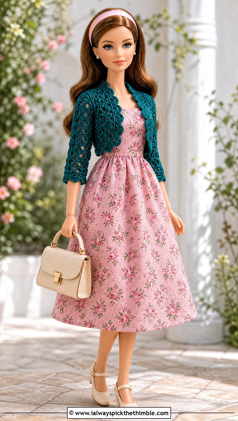 Crochet Doll Bolero With Floral Midi Dress - 20 crochet doll jacket outfit ideas