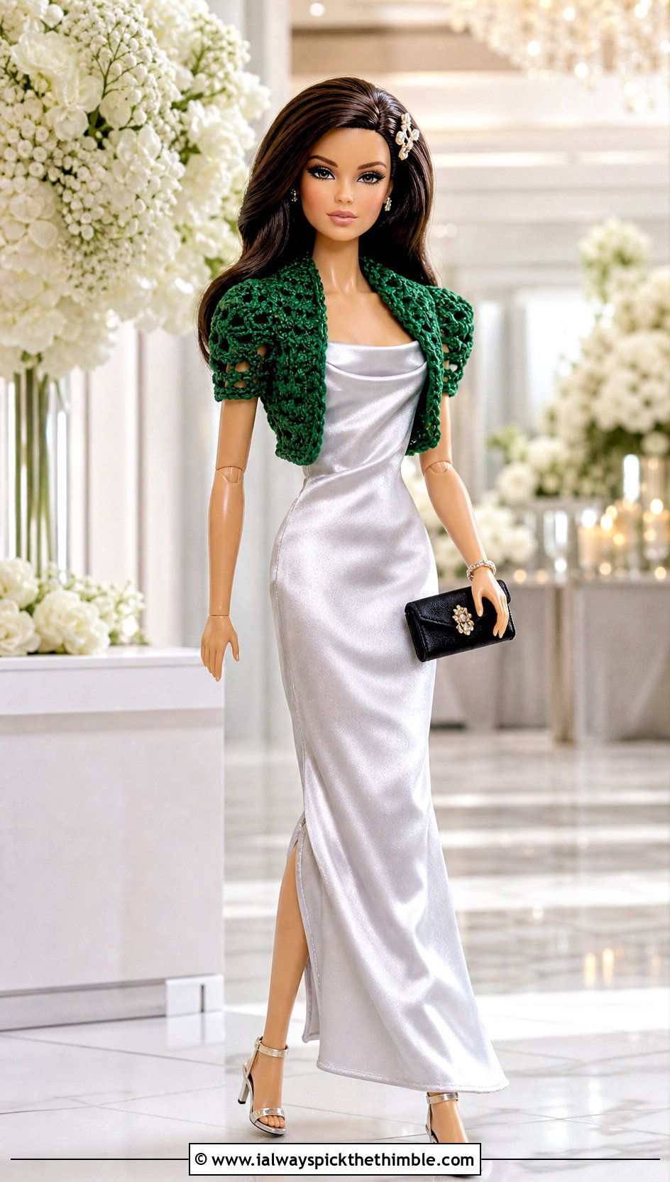 Crochet Doll Bolero With Satin Dress - 20 Crochet Mini Doll Clothes and outfit ideas