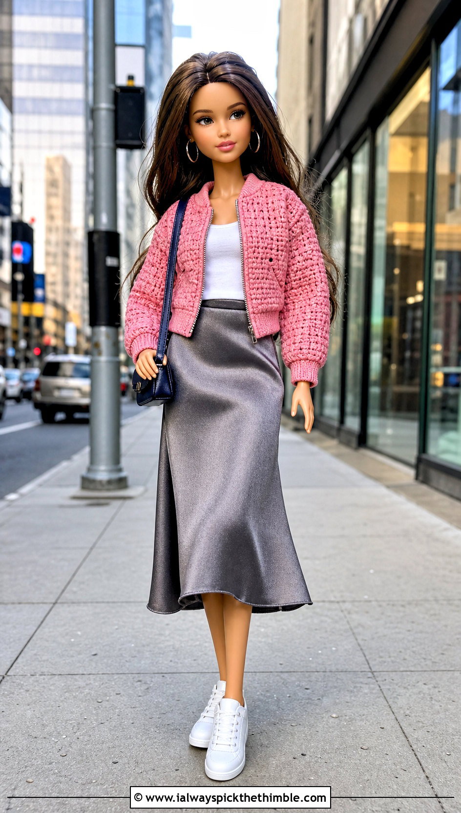 Crochet Doll Bomber Jacket With Satin Midi Skirt - 25 mini crochet clothes and outfit ideas
