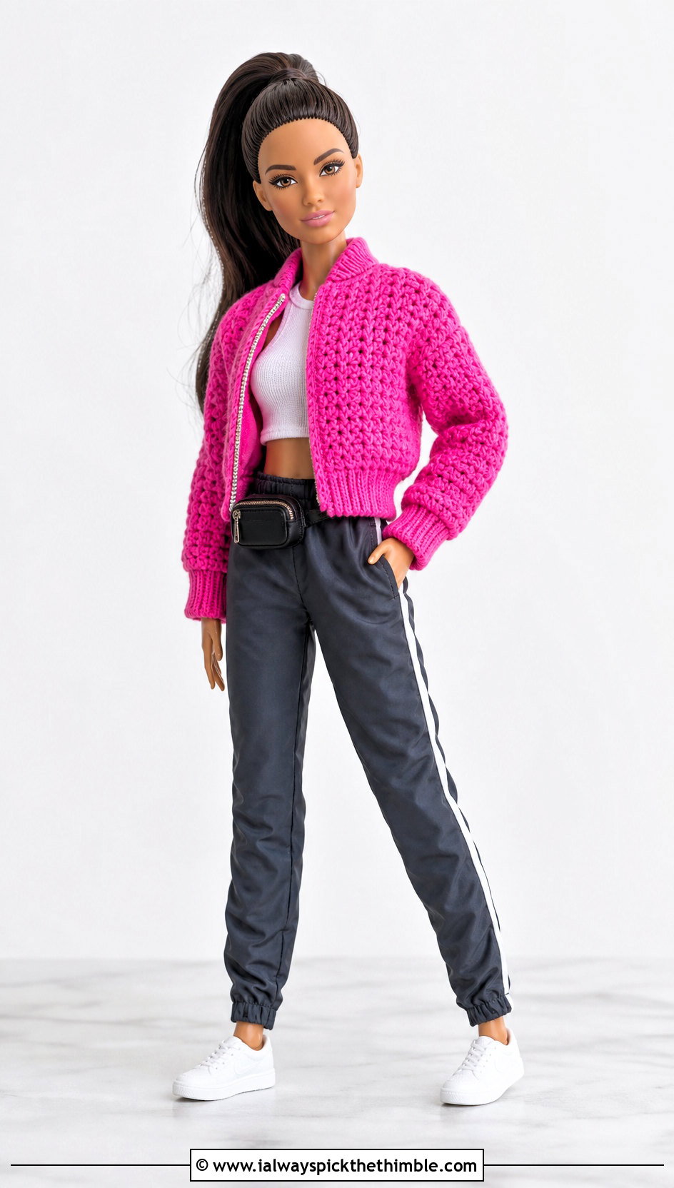 Crochet Doll Bomber Jacket With Track Pants - 20 crochet doll jacket outfit ideas