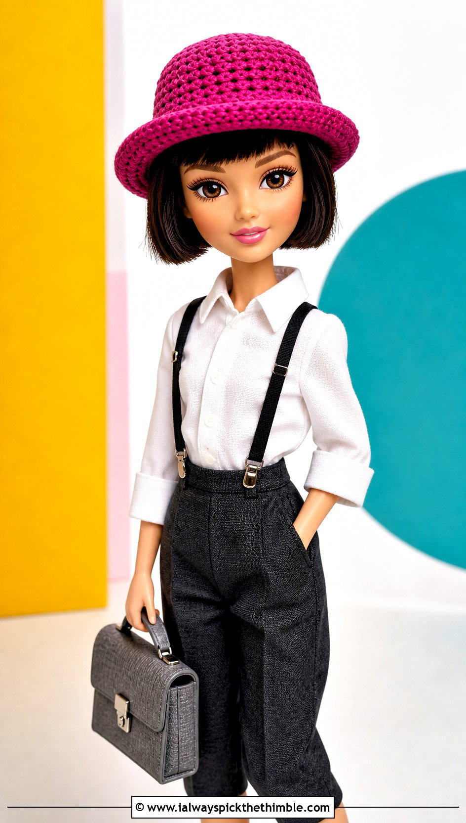 Crochet Doll Bowler Hat With Shirt And Suspenders - 25 crochet doll hats outfit ideas