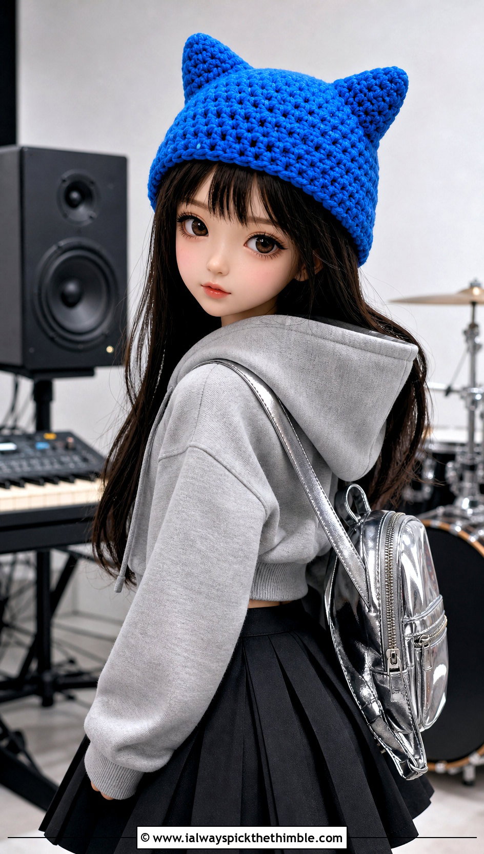 Crochet Doll Cat Ear Hat With Hoodie And Pleated Skirt - 25 crochet doll hats outfit ideas
