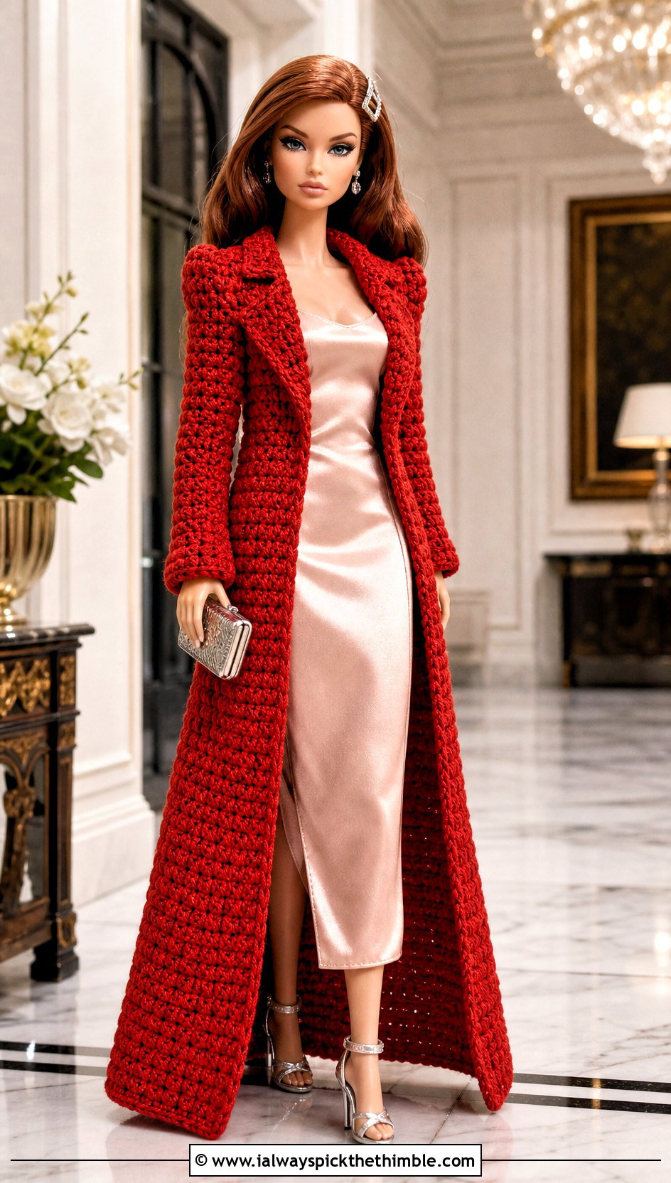 Crochet Doll Coat With Satin Slip Dress - 20 Dolls Crochet Clothes and outfit ideas