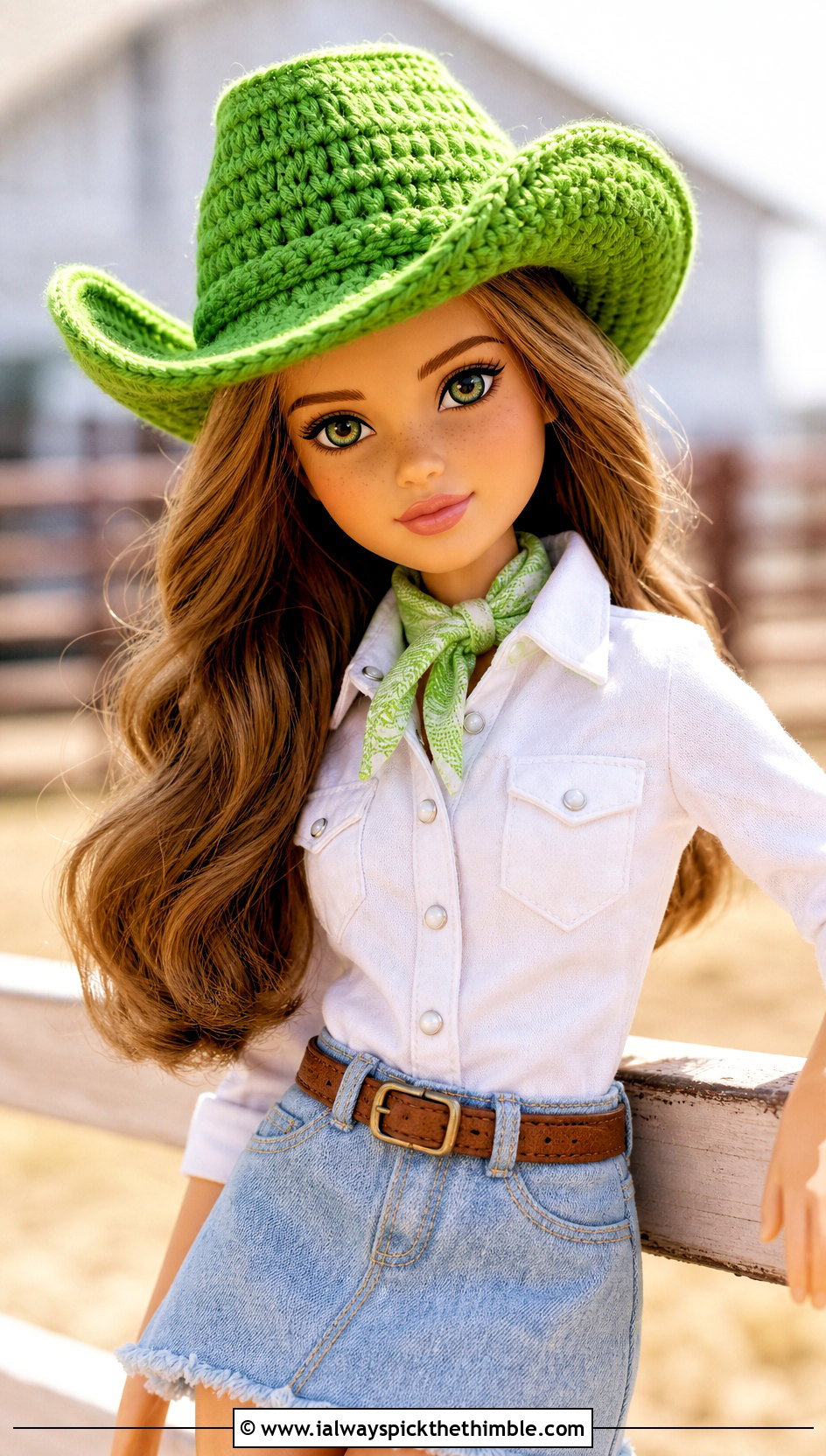 Crochet Doll Cowboy Hat With Denim Skirt - 25 crochet doll hats outfit ideas